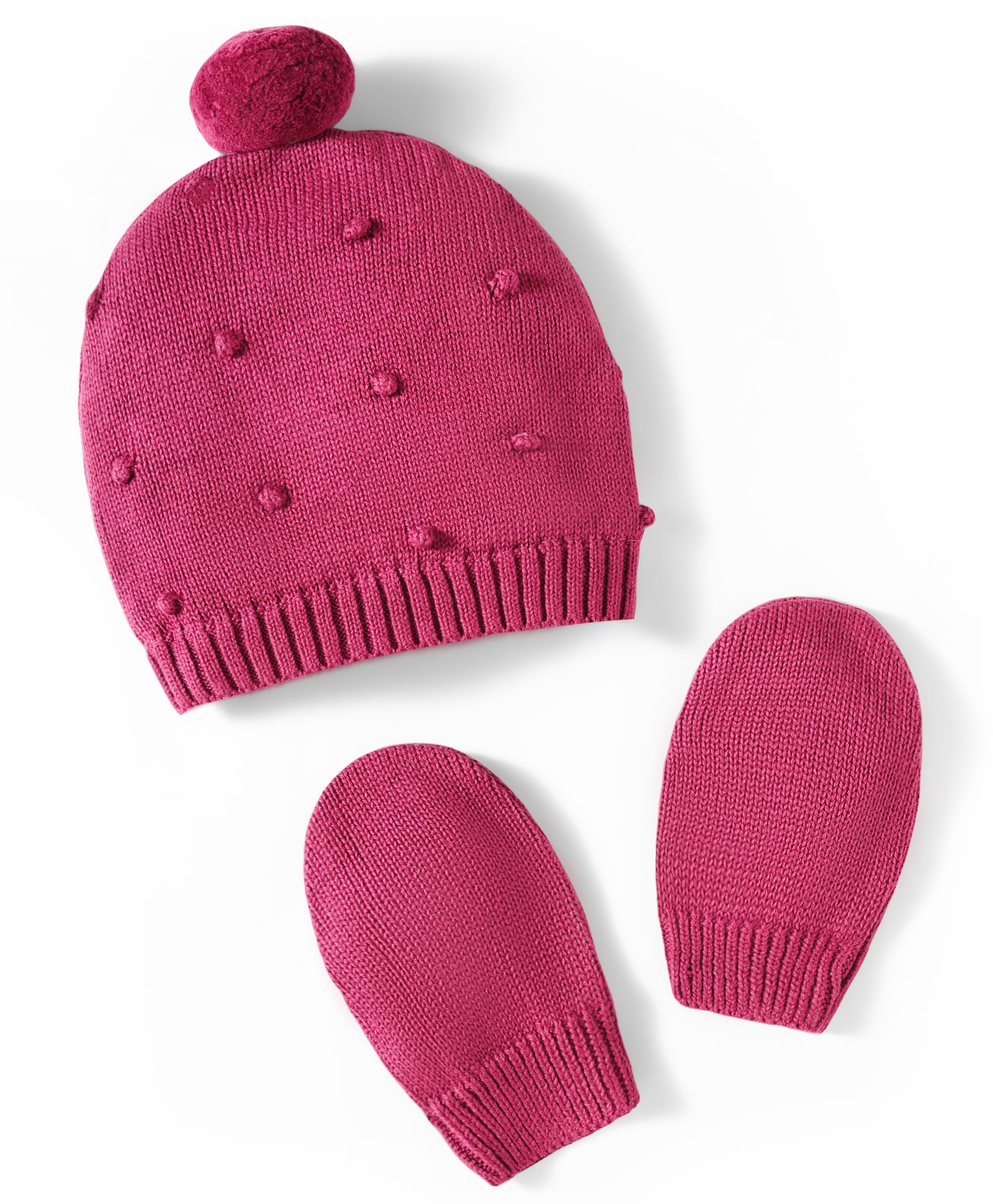 Babyhug Cotton Knit Woollen Cap & Mittens Set With Embroidery Wine - Diameter 14 cm-picture-19