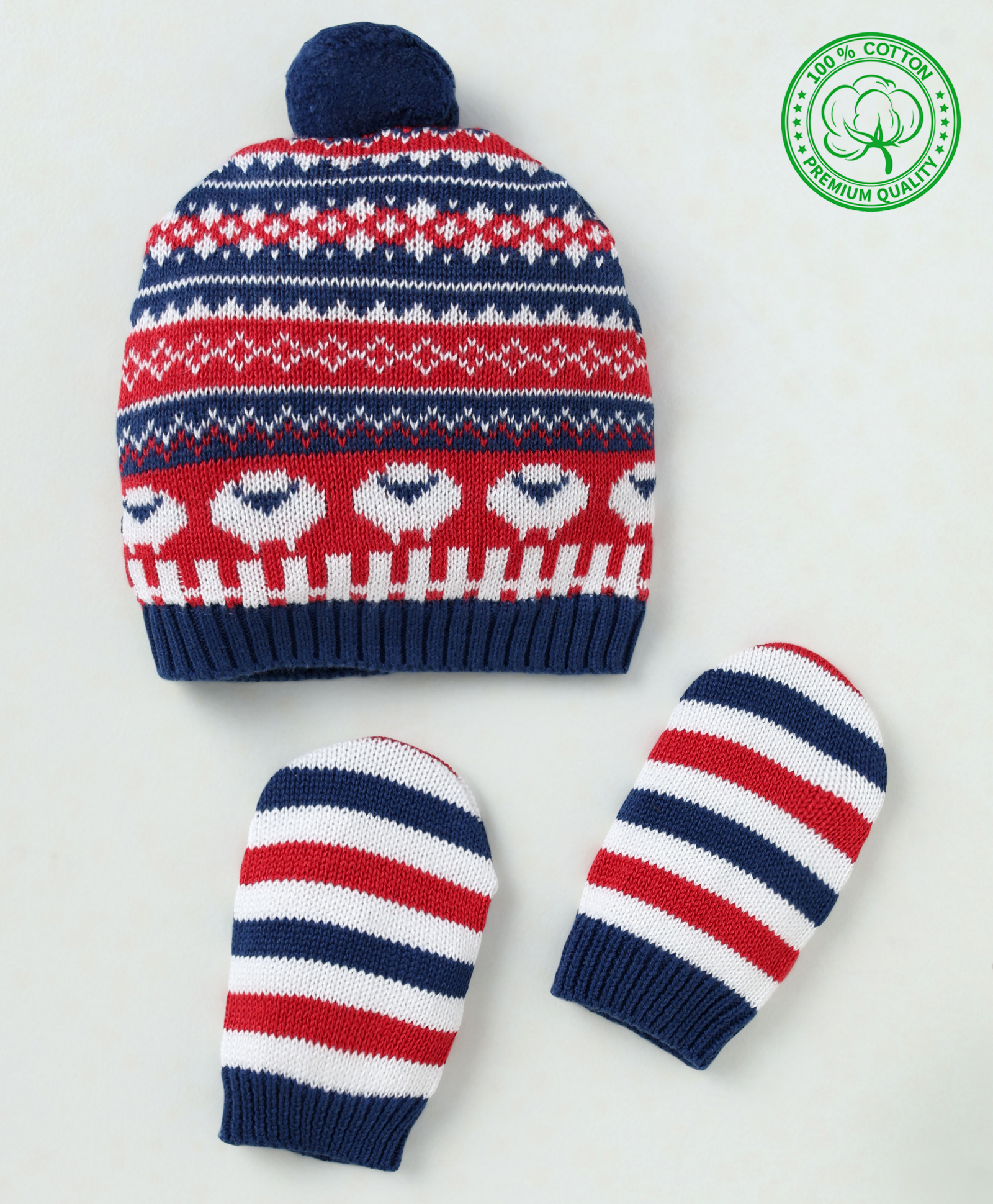 Babyhug Organic Cotton Knit Woollen Caps and Sets With Geometric Design Navy Blue - Diameter 14 cm-image-18