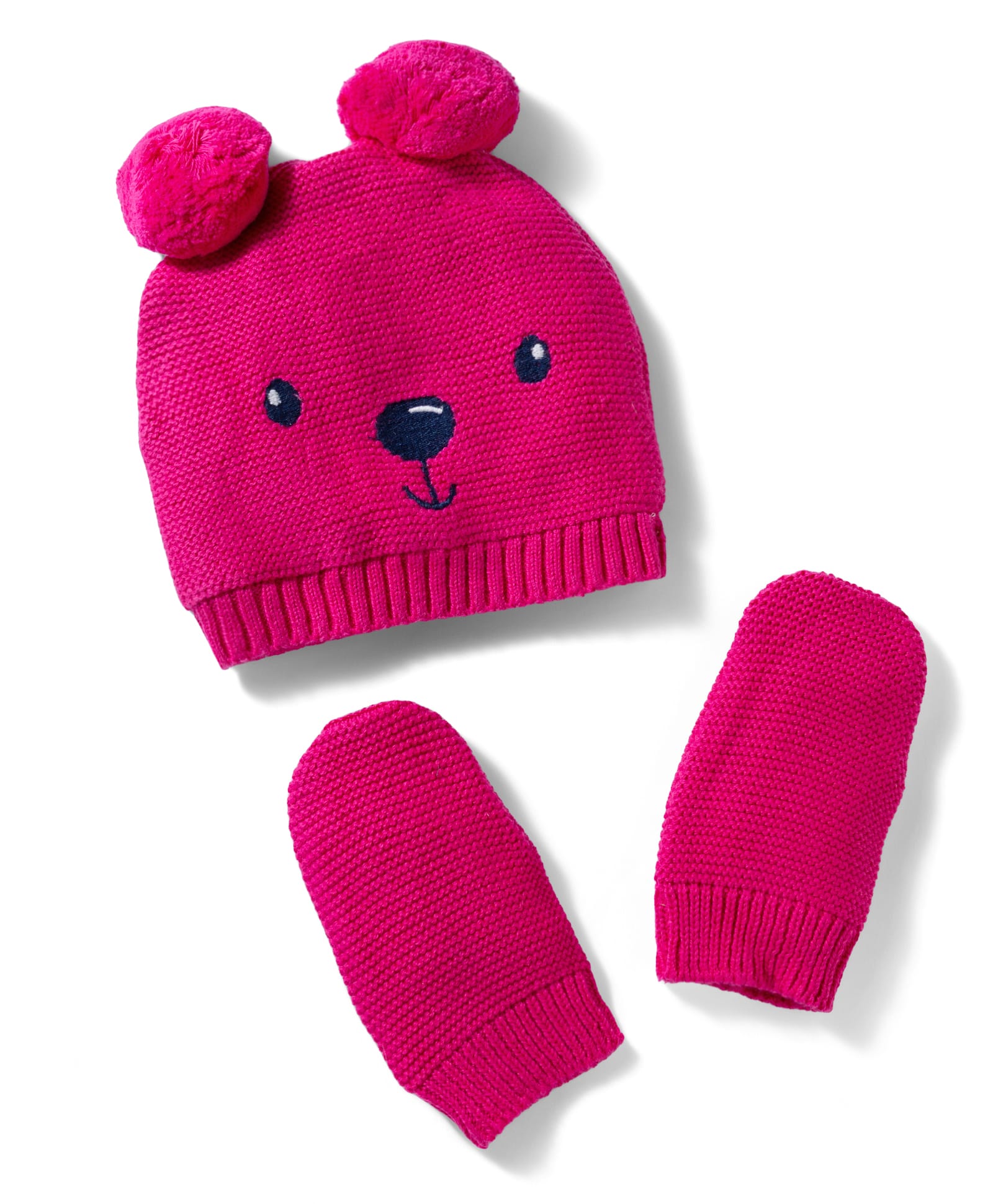 Babyhug Cotton Knit Woollen Cap & Mittens With Bear Embroidery Fuchsia - Diameter 15 cm-image-11