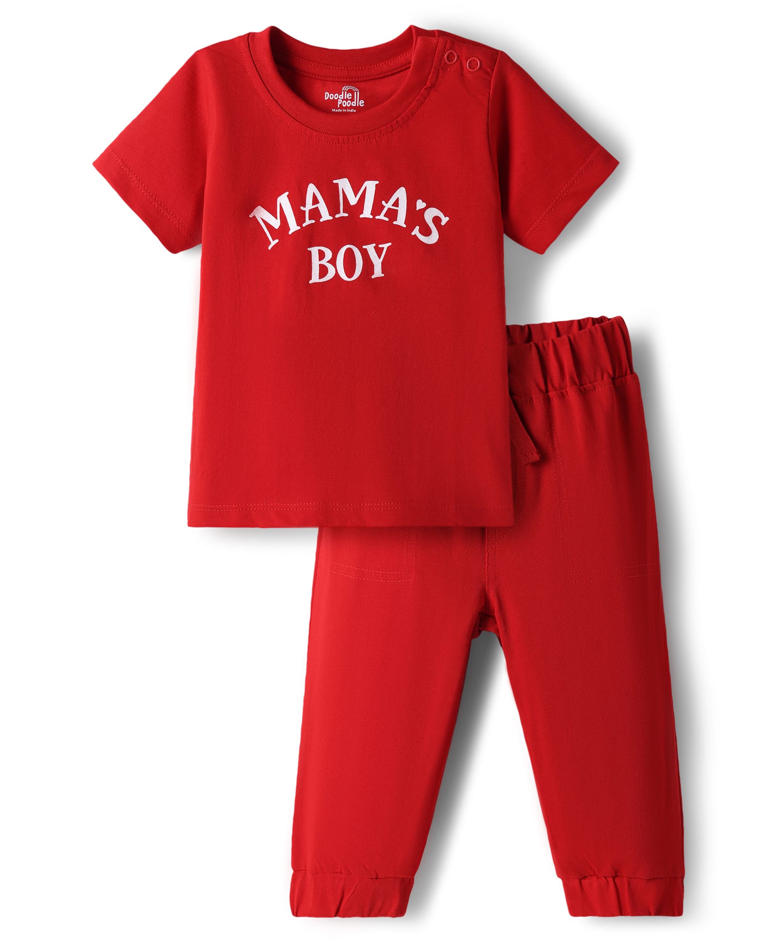 Doodle Poodle 100% Cotton Single Jersey Knit Half Sleeves T-Shirt & Pant Print Set With Mama's Boy Print - Dark Red-picture-17