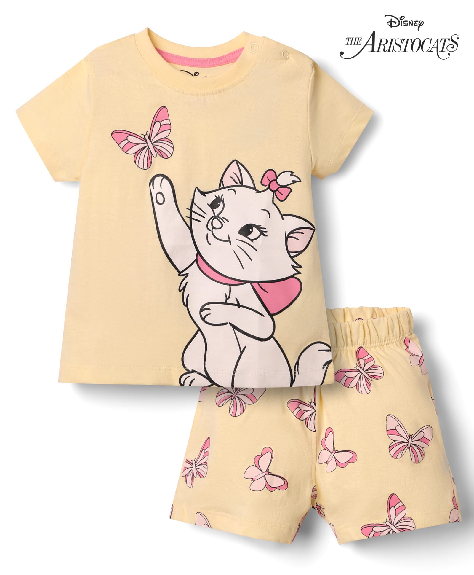 Babyhug Disney Single Jersey Knit Half Sleeves T-Shirt & Shorts Night Suit with Marie Graphics - Peach-image-38