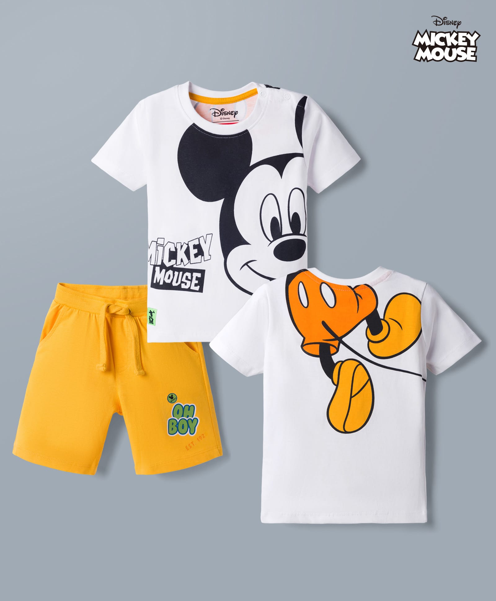 Babyhug Disney Single Jersey Knit Half Sleeves T-Shirt & Shorts With Mickey Mouse Graphic - White & Orange-image-41