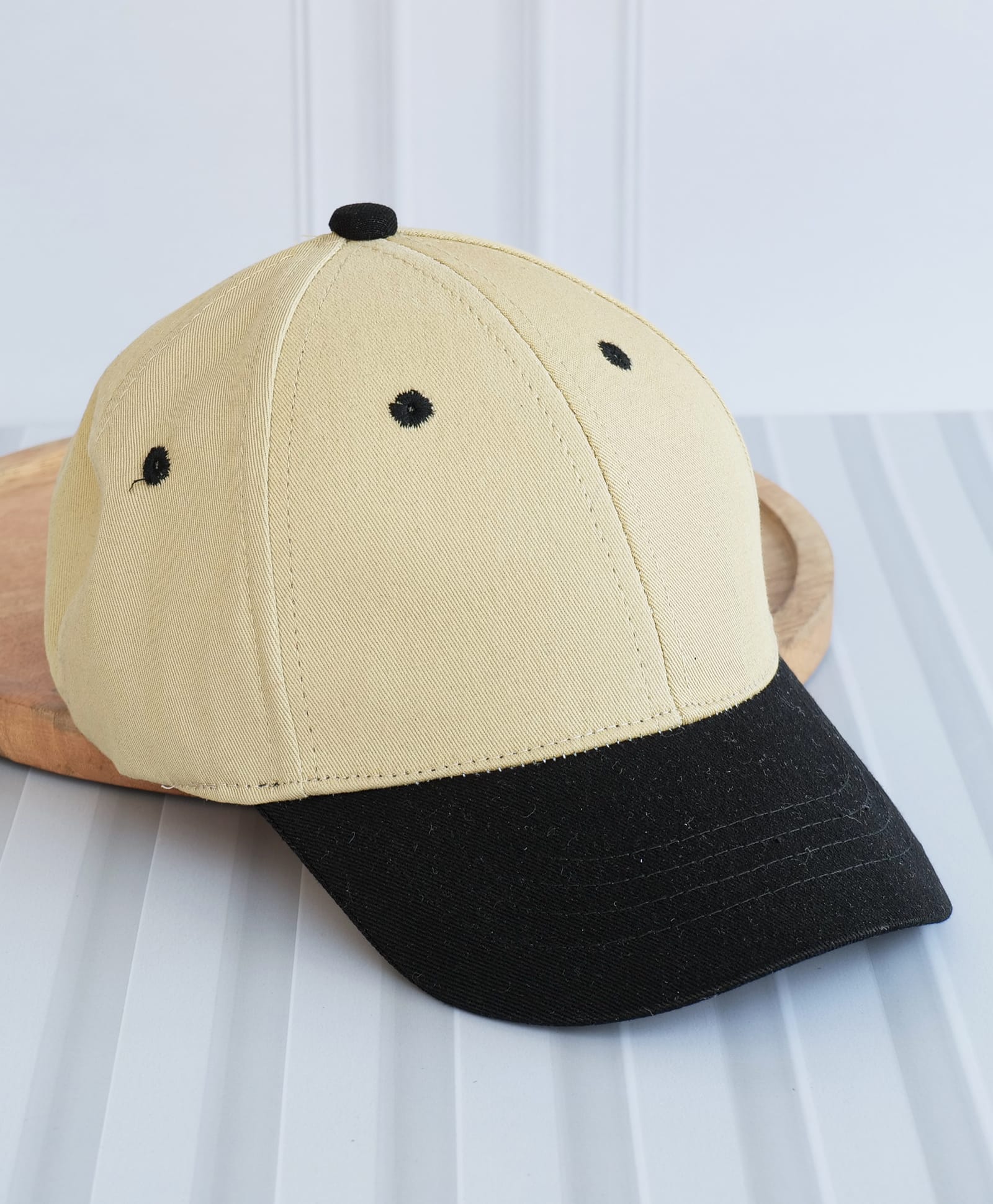 Dukiekooky Colour Blocked Baseball Cap - Beige & Black - Circumference - 51 Cms-image-47