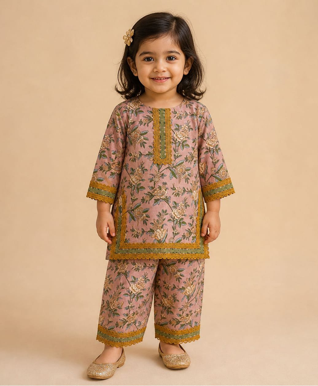 BYB Premium Cotton Woven Full Sleeves Floral Printed Kurti & Salwar Set - Peach-picture-27