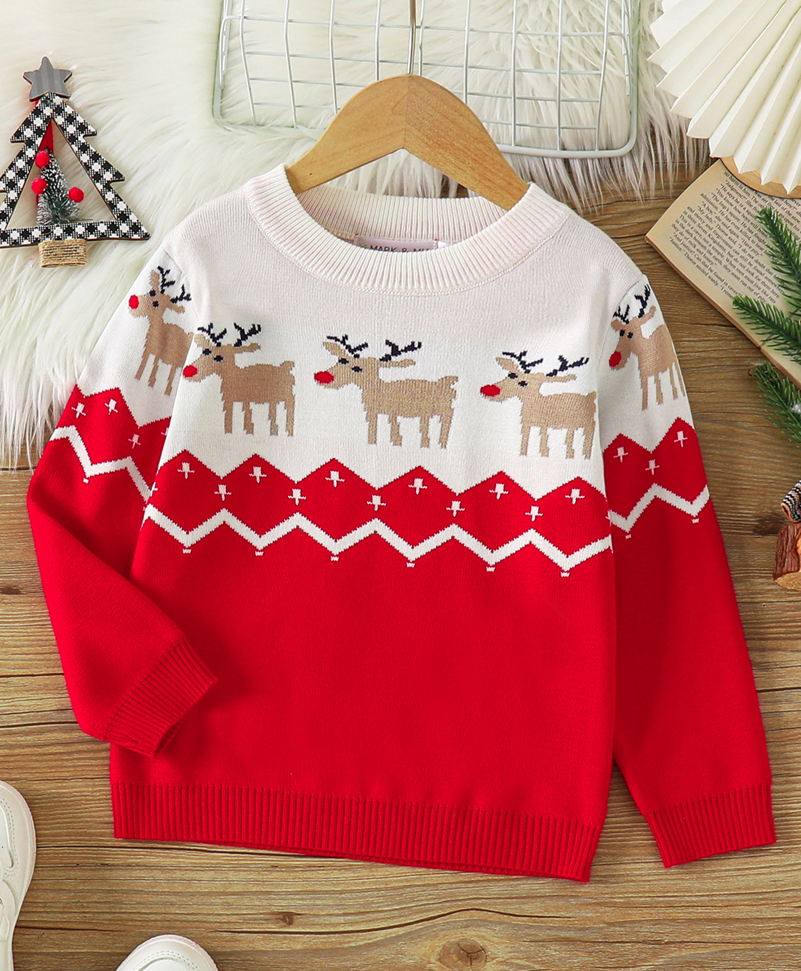 Mark & Mia Viscose Full Sleeves Pullover With Deer Embroidery - Red-picture-22