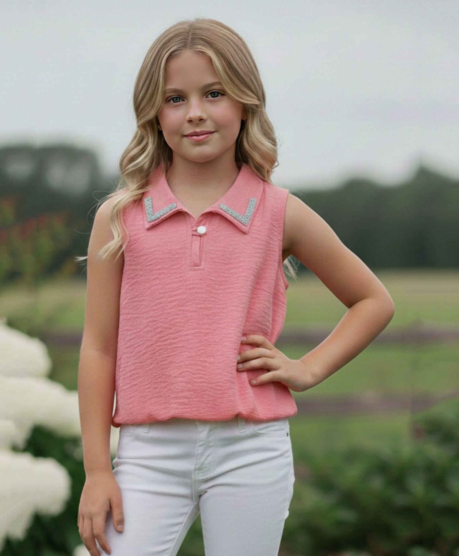 Lei-Chie Cotton Woven Sleeveless Stones Embellished Top - Peach-picture-17