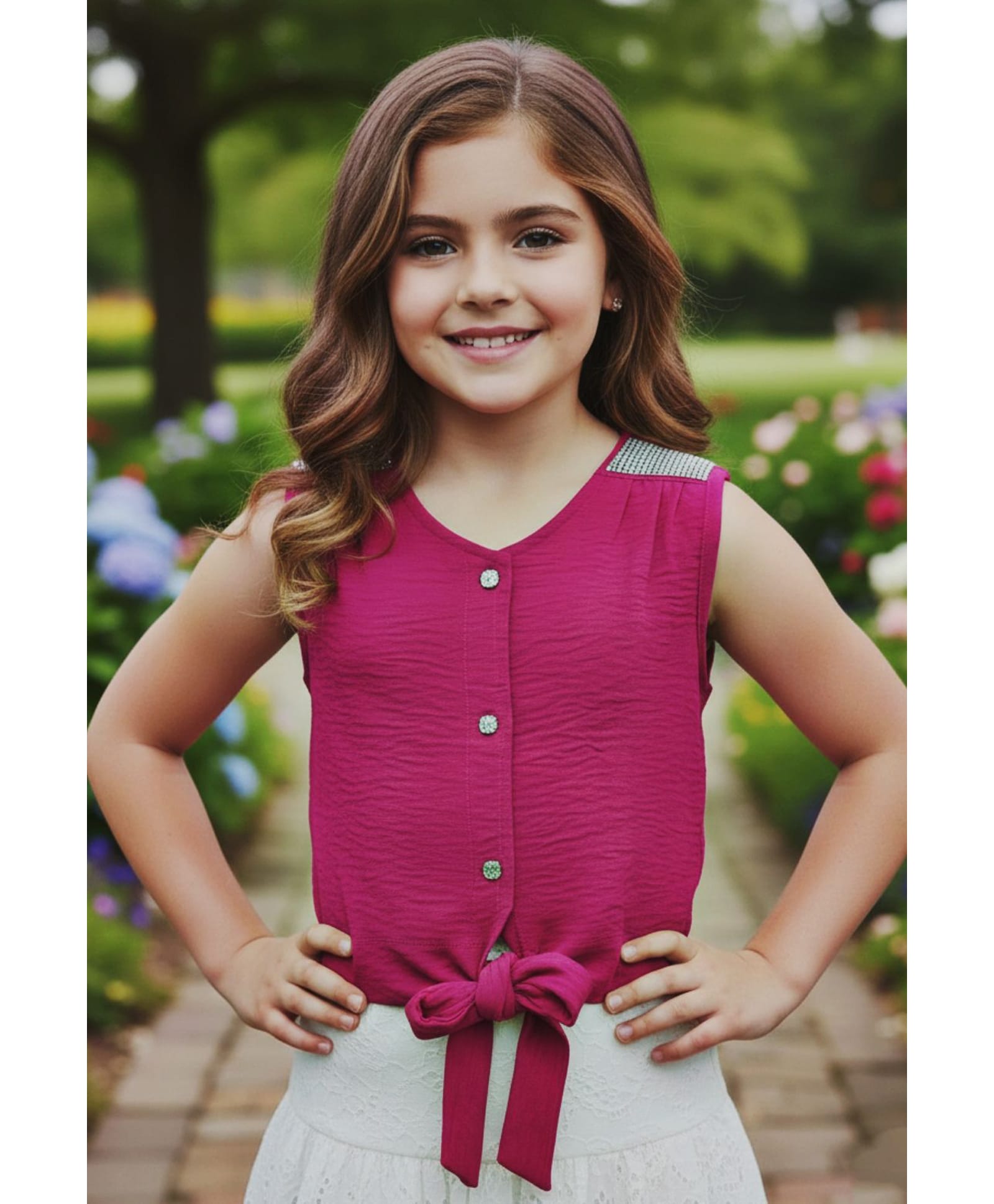 Lei-Chie Cotton Blend Woven Sleeveless Stones Embellished Top - Pink-picture-21