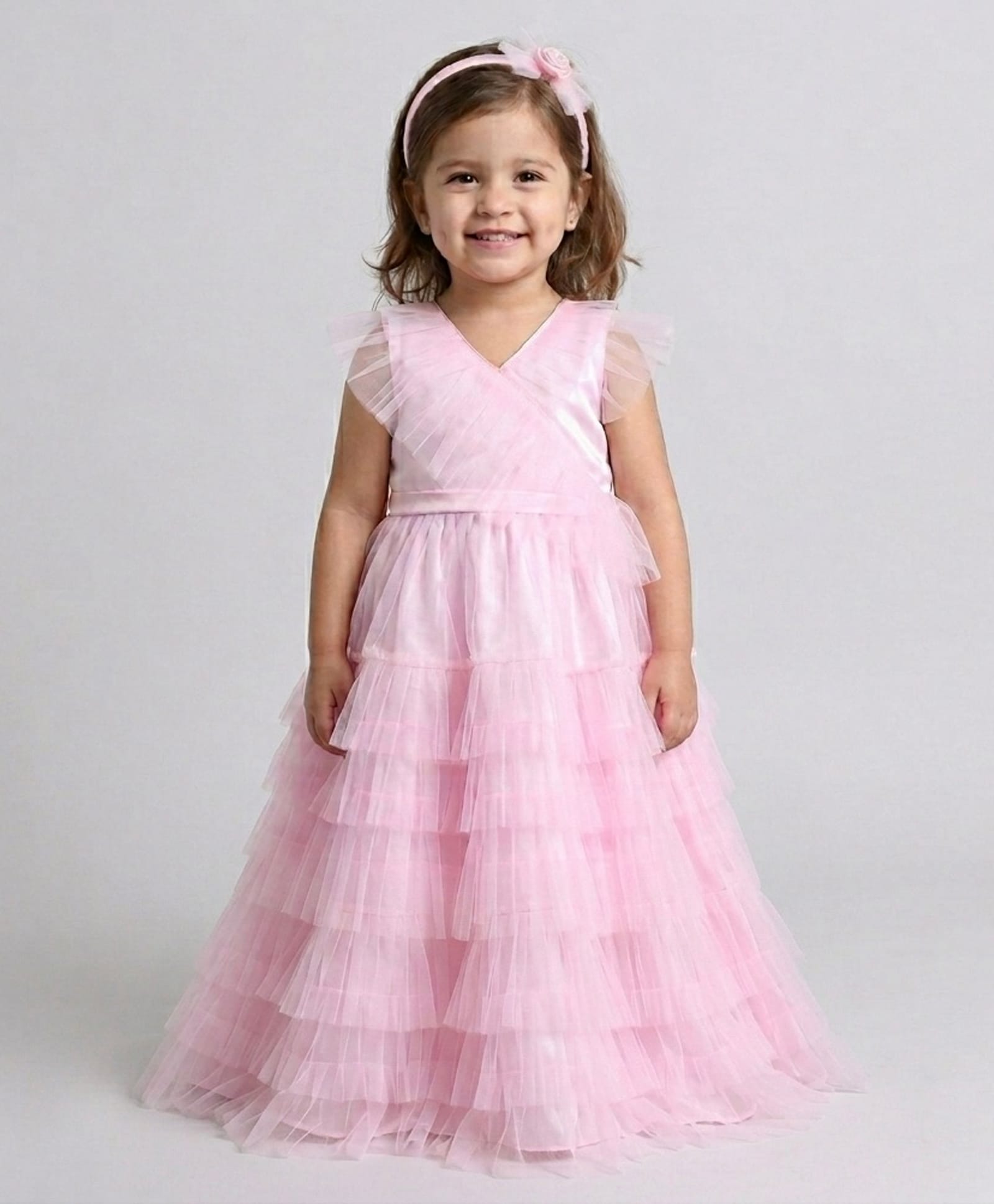 Many frocks & Net Woven Sleeveless Ruffles Detailed Layered Gown - Pink-image-47
