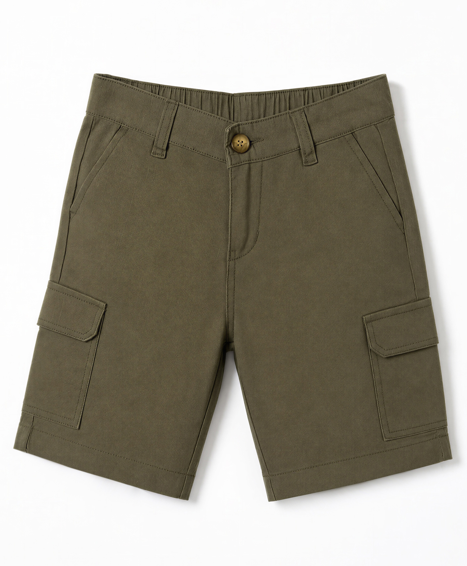 Pine Kids Cotton Elastane Woven Above Knee Length Solid Shorts - Olive Green-picture-16