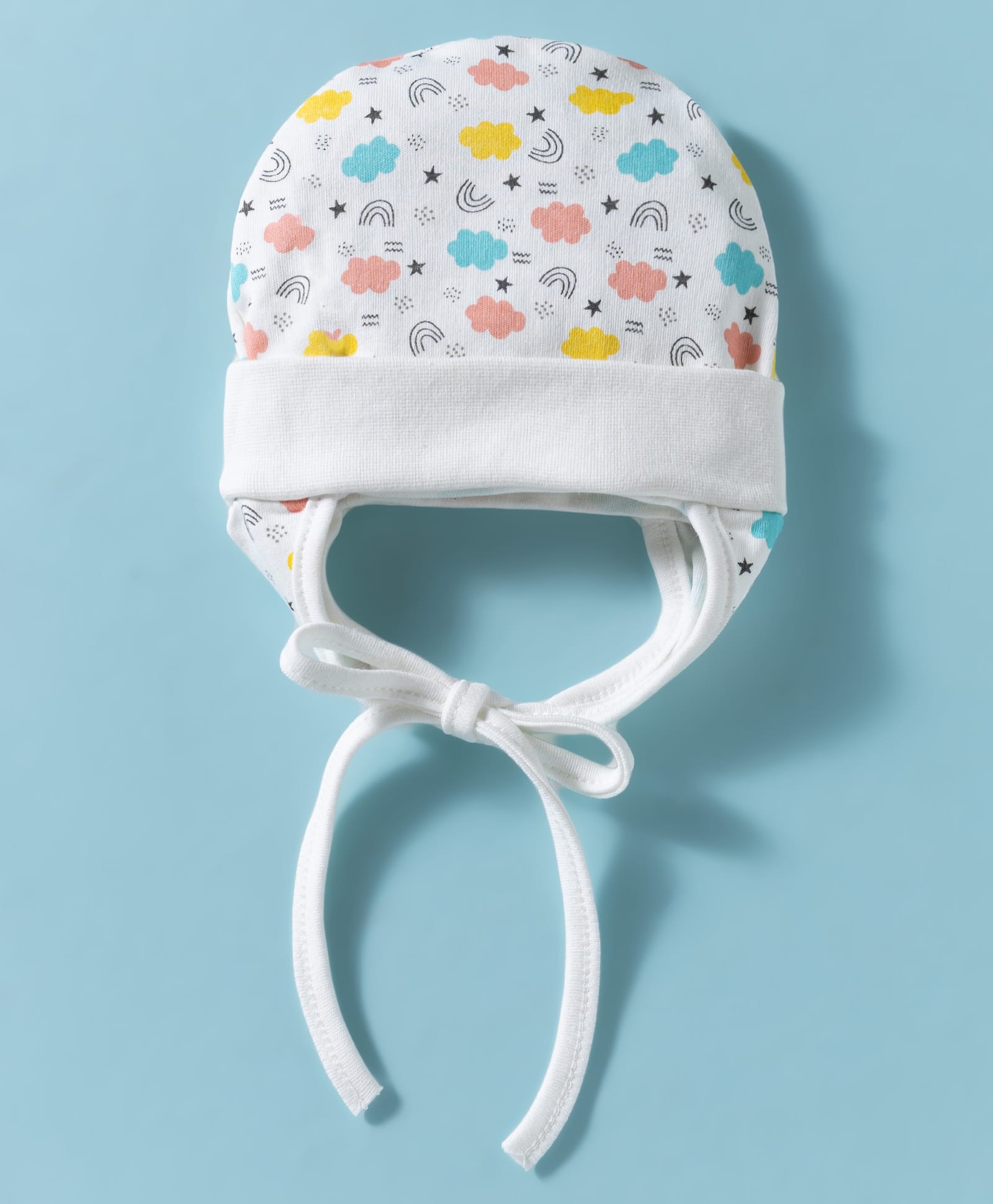 Ben Benny Interlock Knit Baby Cap With Cloud & Rainbow Print White - Diameter 17 cm-image-31