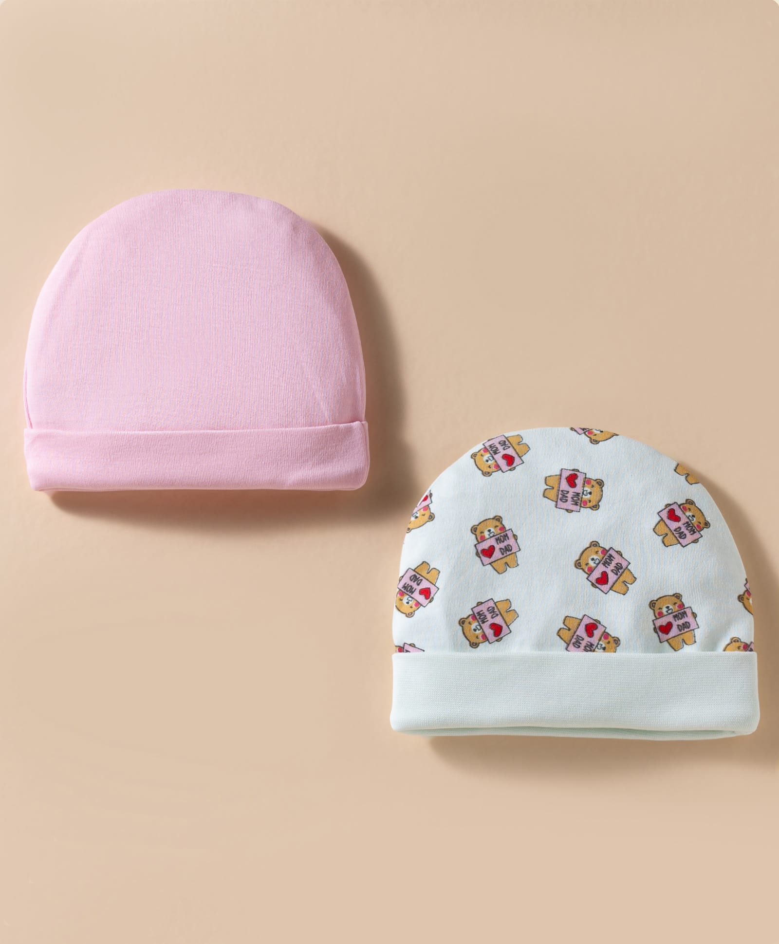 Ben Benny Interlock Knit Baby Caps With Teddy Print Pack of 2 Multicolor - Diameter 17.5 cm-picture-18