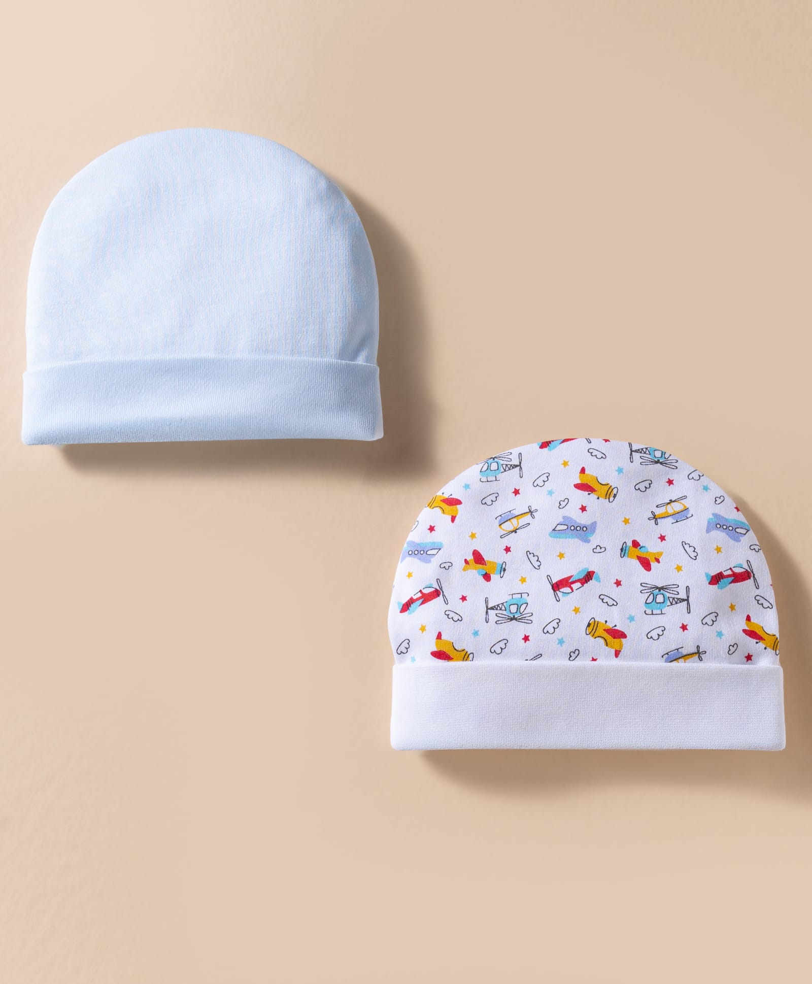 Ben Benny Interlock Knit Baby Caps With Helicopter Print Pack of 2 Multicolor - Diameter 17.5 cm-image-18