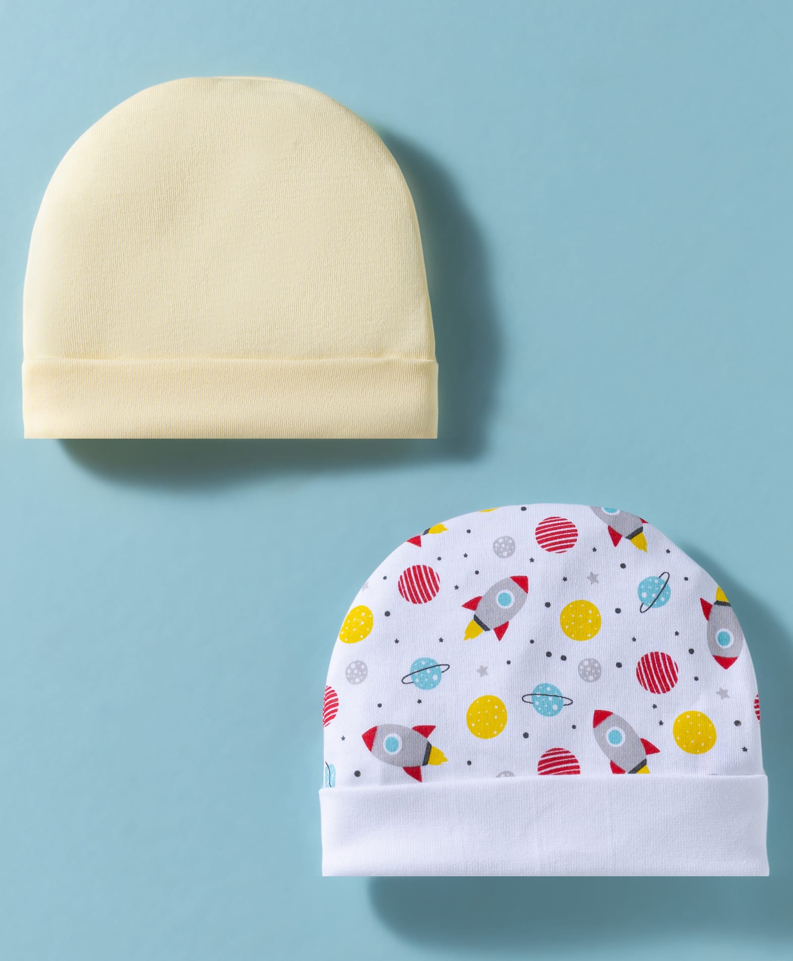 Ben Benny Interlock Knit Baby Caps With Space Print Pack of 2 Multicolor - Diameter 17.5 cm-image-28