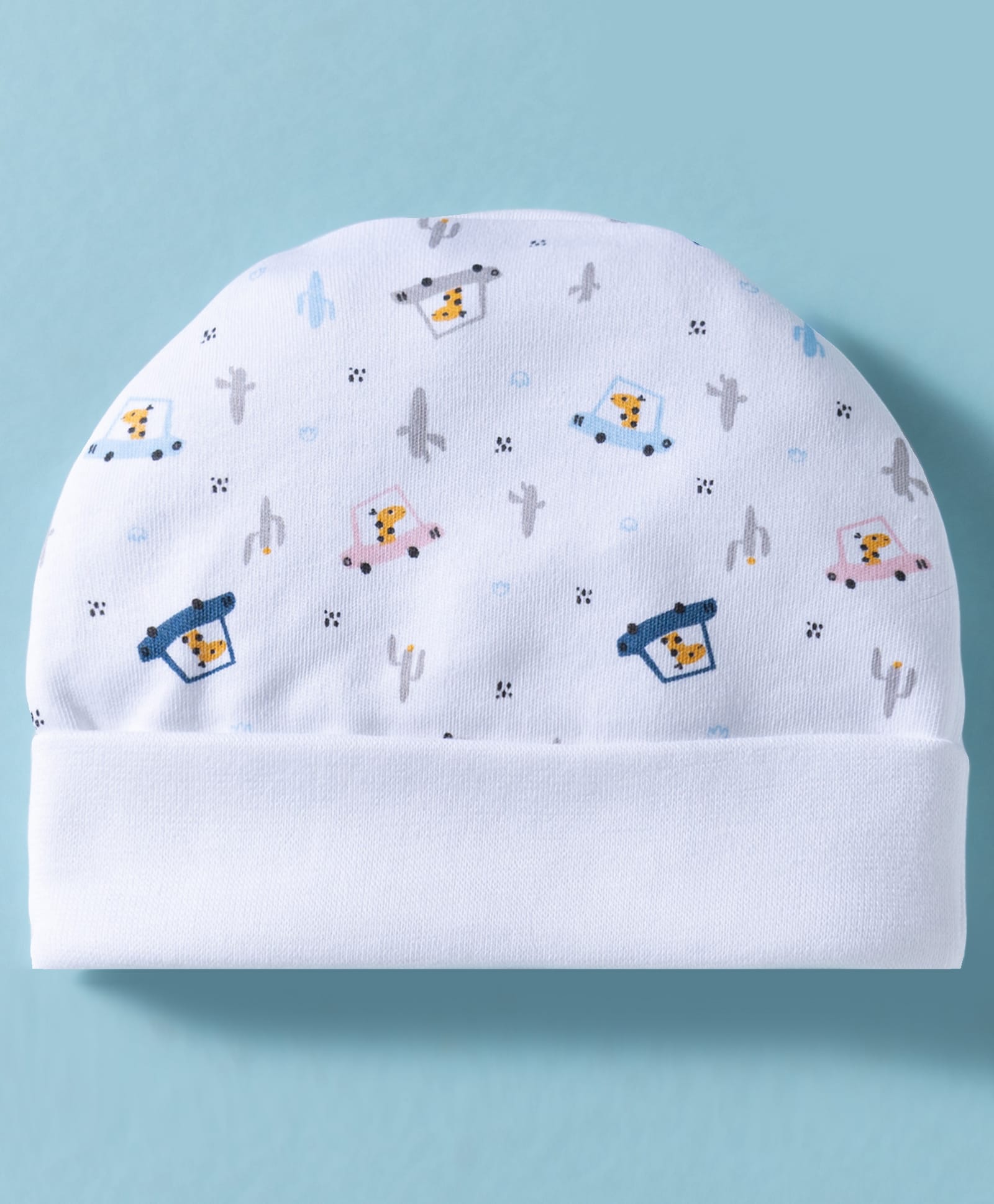 Ben Benny Interlock Knit Baby Caps With Car Print White - Diameter 17.5 cm-picture-28
