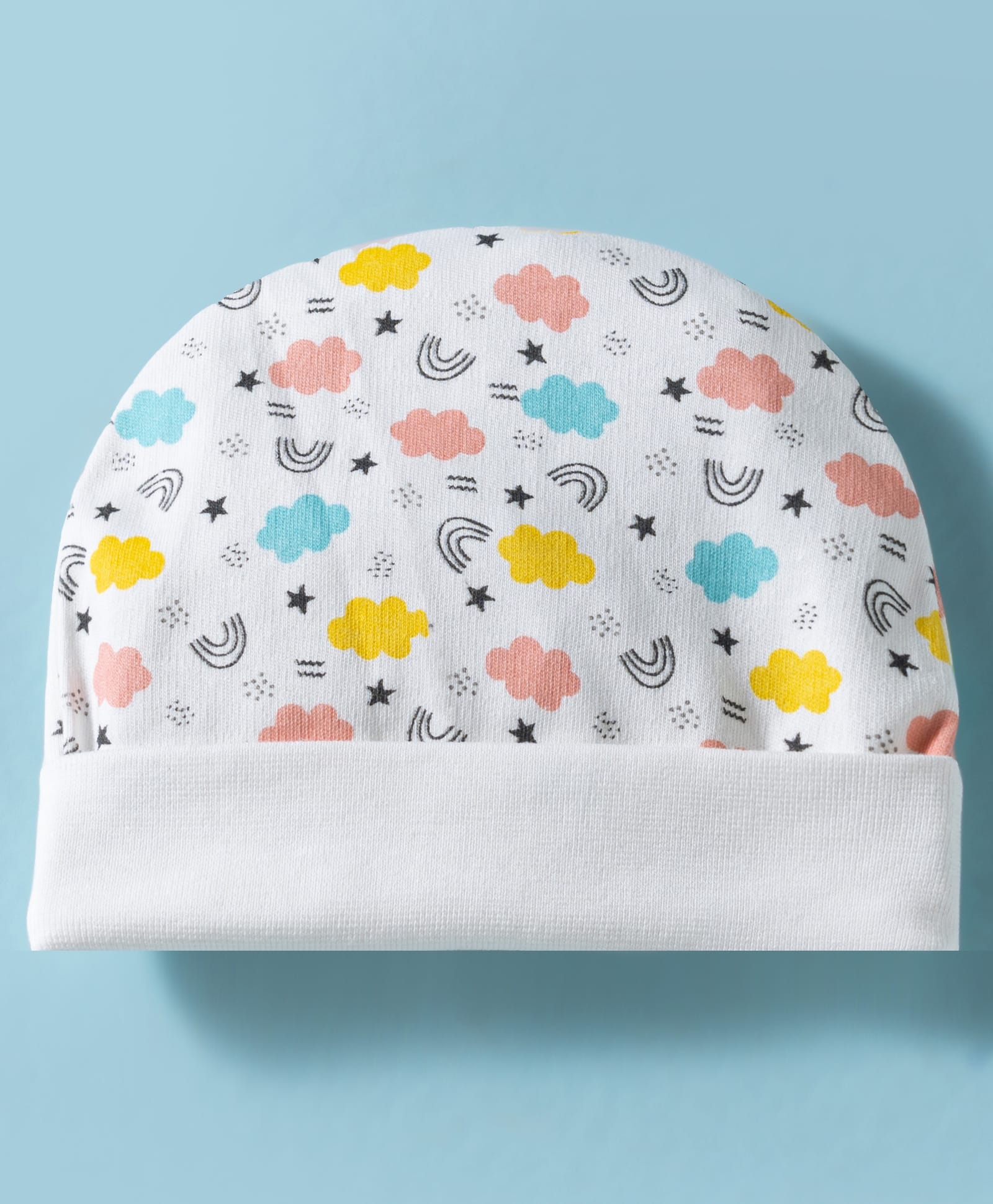 Ben Benny Interlock Knit Baby Caps With Cloud & Rainbow Print White - Diameter 17.5 cm-picture-11