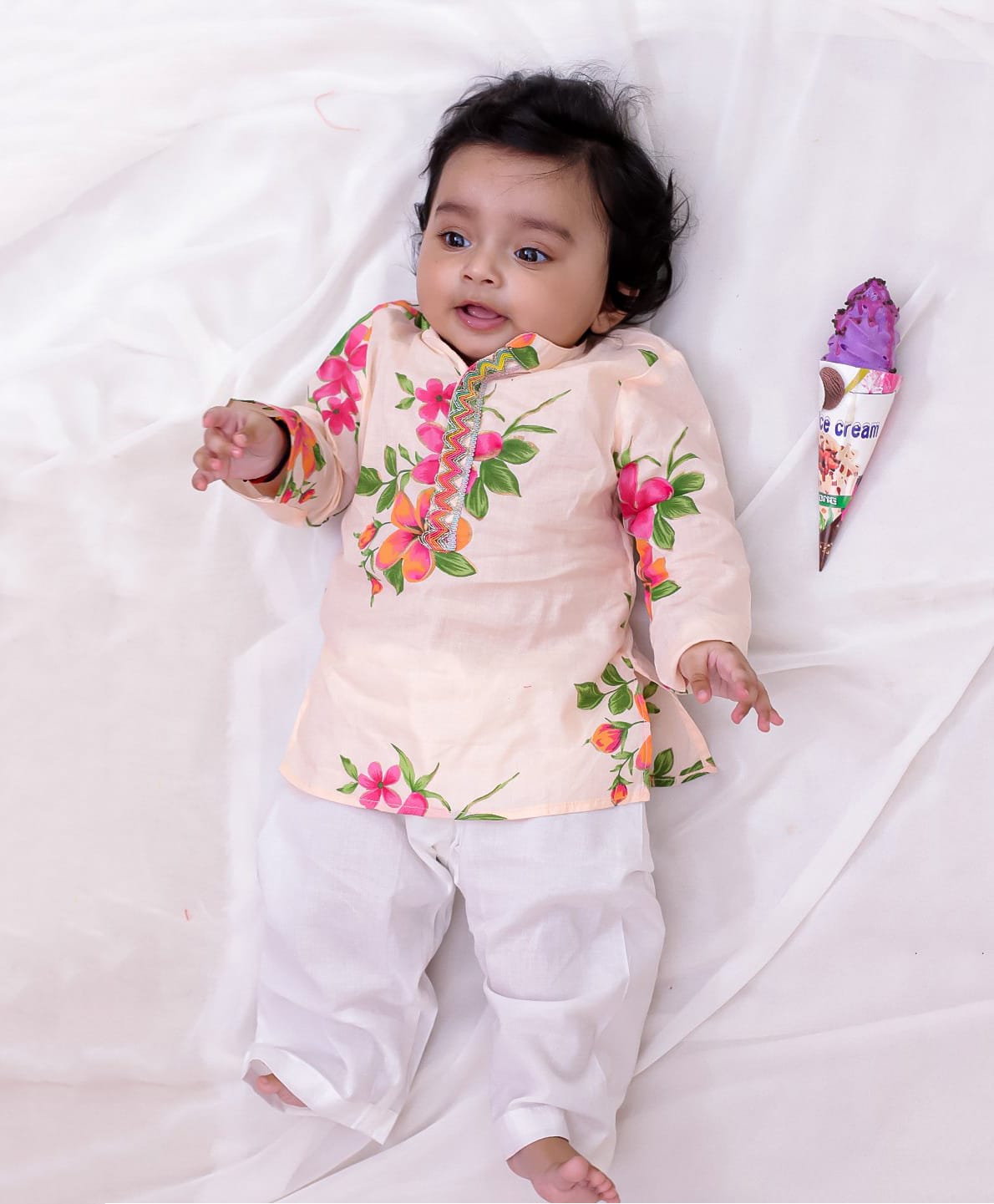 KID1 Cotton Woven Full Sleeves Floral Printed Kurta & Pyjama Set - Off White-image-13