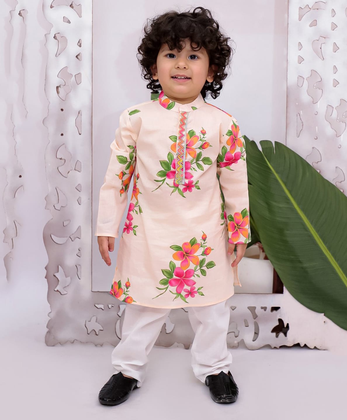 KID1 Cotton Woven Full Sleeves Floral Printed Kurta & Pyjama Set - Off White-image-20