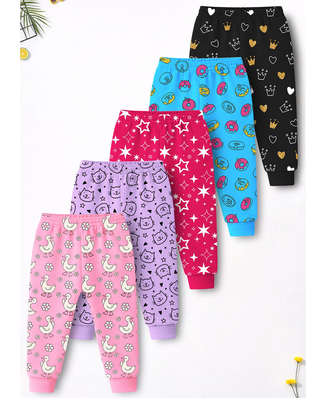 Trampoline Cotton Blend Knit Pack Of 5 Cat Duck & Donut Printed Pajamas - Multi Colour-picture-20