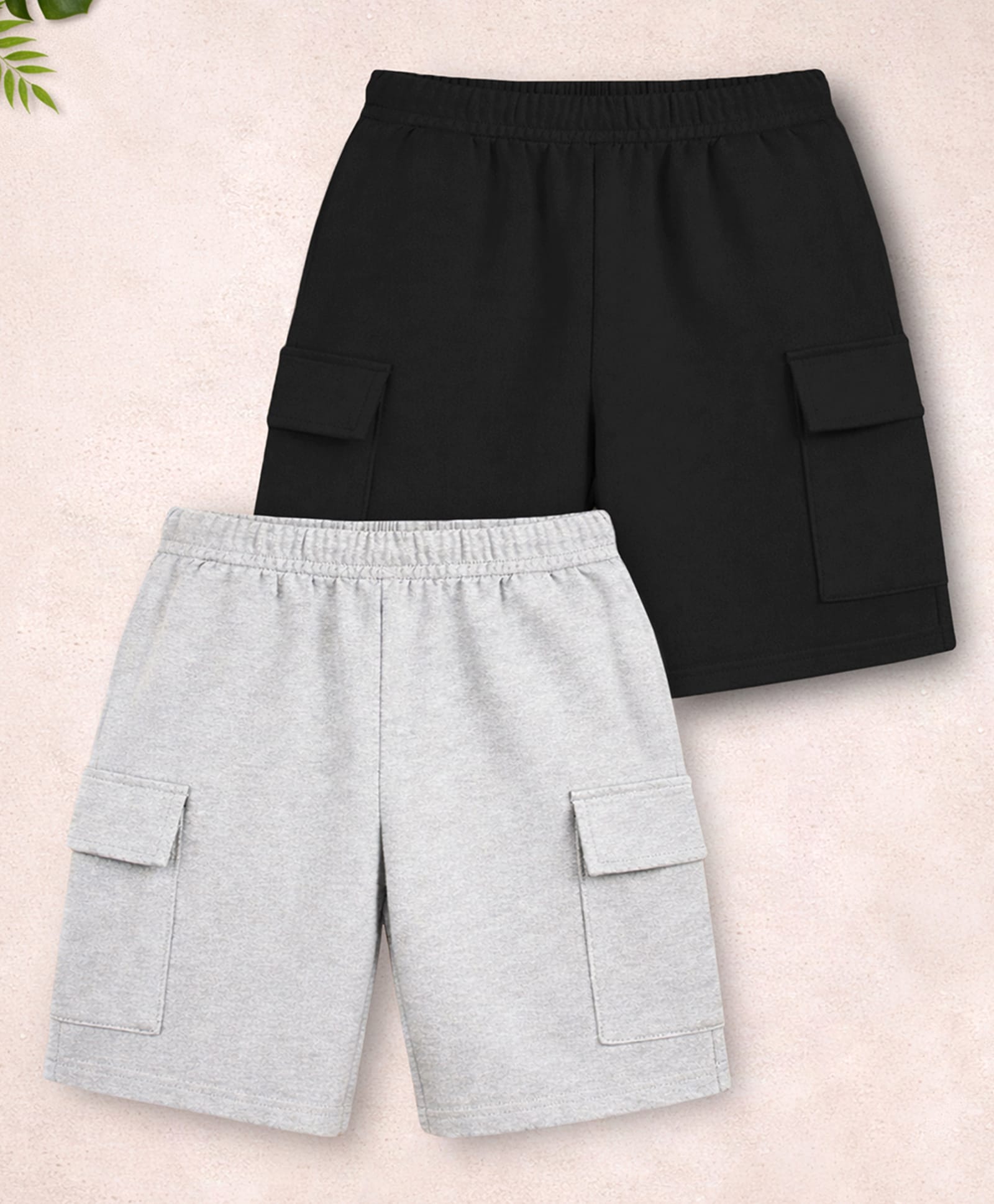 Trampoline Cotton Blend Knit Pack Of 2 Solid Cargo Shorts - Grey & Black-picture-27