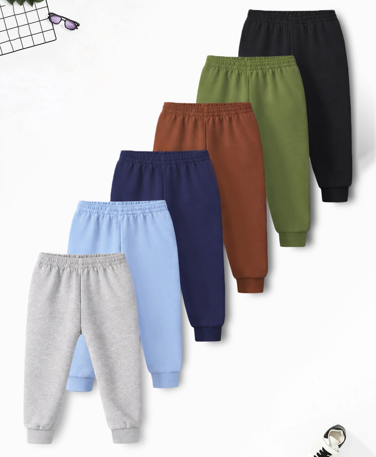 Trampoline Cotton Blend Knit Pack Of 6 Solid Joggers - Multi Colour-picture-25
