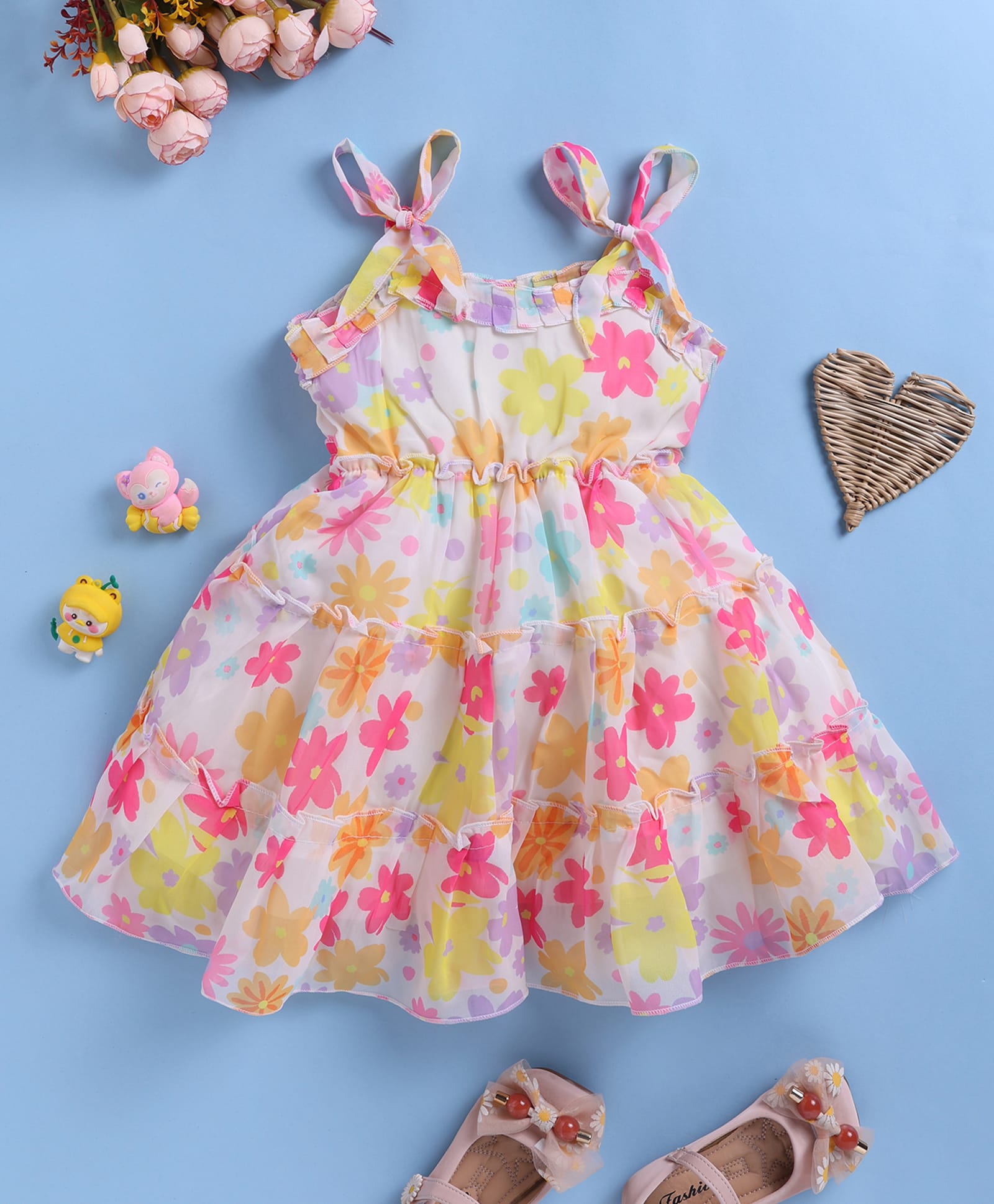 blushh berry Cotton Woven Sleeveless Floral Printed Tiered Dress - Multi Colour-image-37