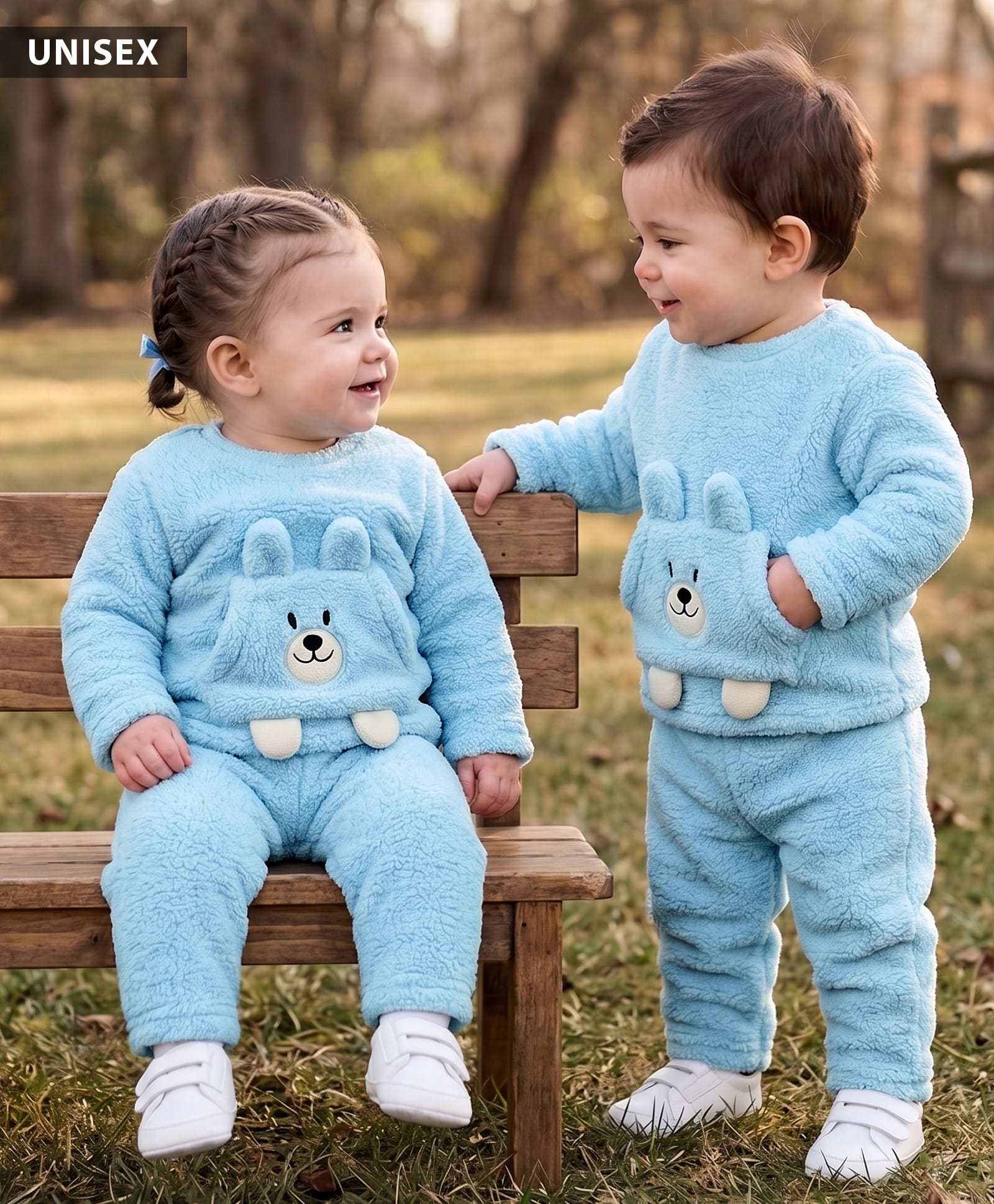 Babyhug Sherpa Fur Knit Full Sleeves Winter Wear Suit With Animal Embroidery & Applique - Light Blue-image-29