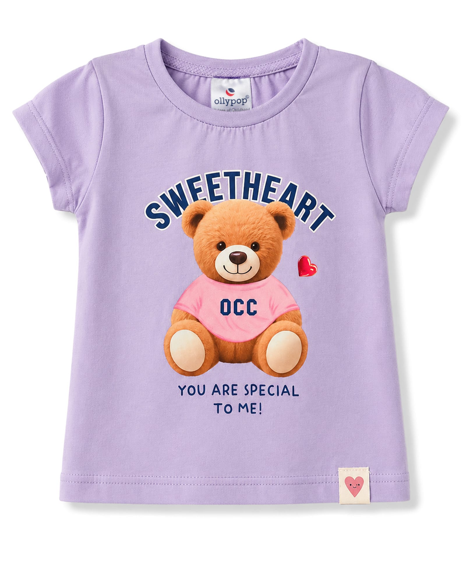 Ollypop Cotton Knit Half Sleeves T-Shirt with Bear Print - Lilac-image-35