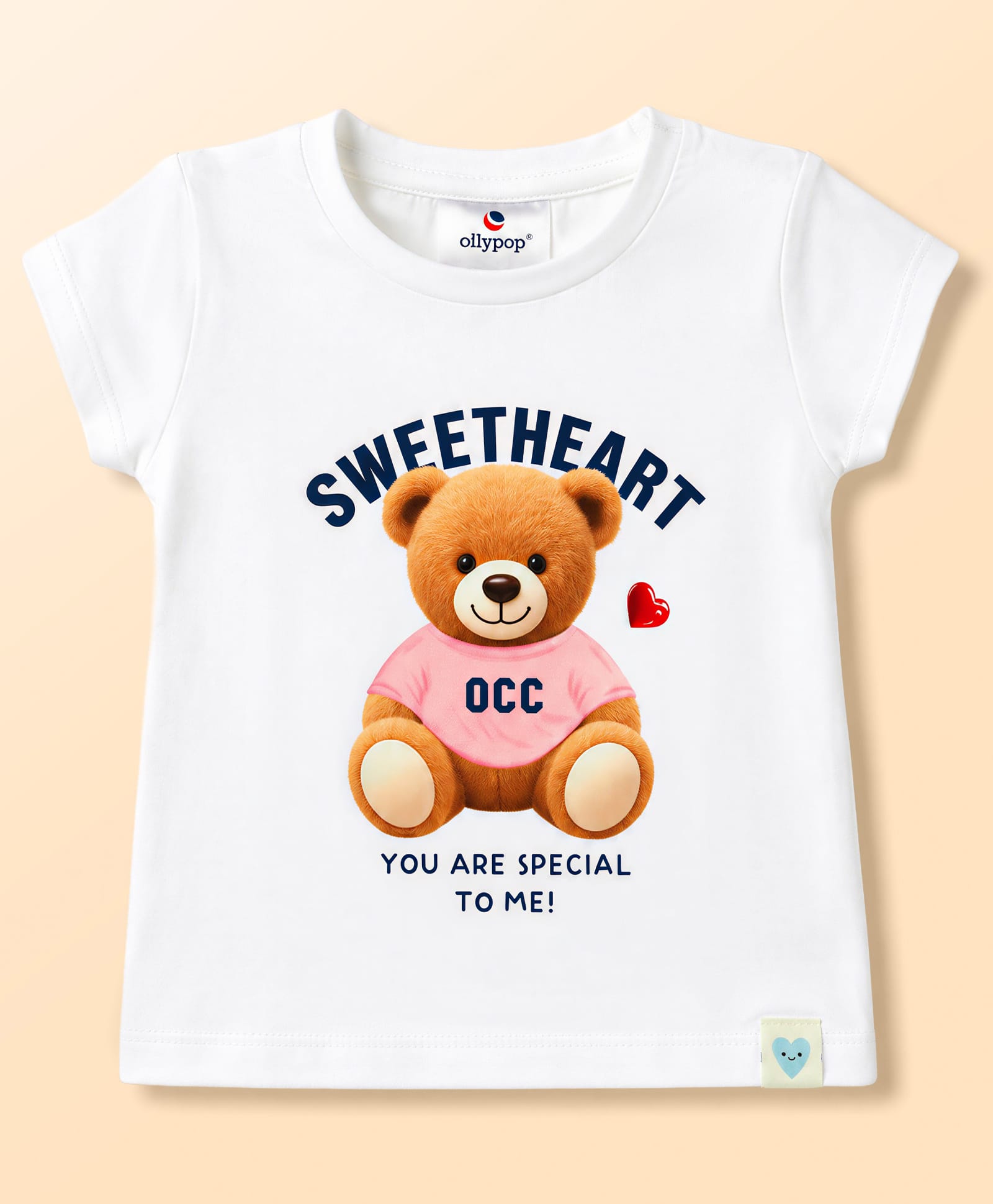 Ollypop Cotton Knit Half Sleeves T-Shirt with Bear Print - White-image-16