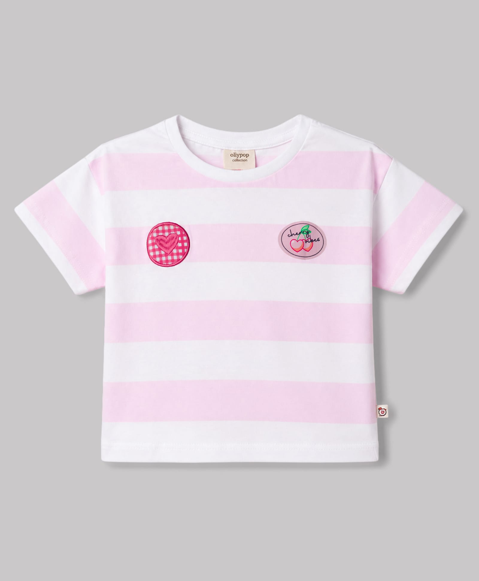 Ollypop Cotton Knit Half Sleeves Striped T-Shirt With Hearts Embroidered & Cherry Printed Oversized T-Shirt - Pink-picture-23