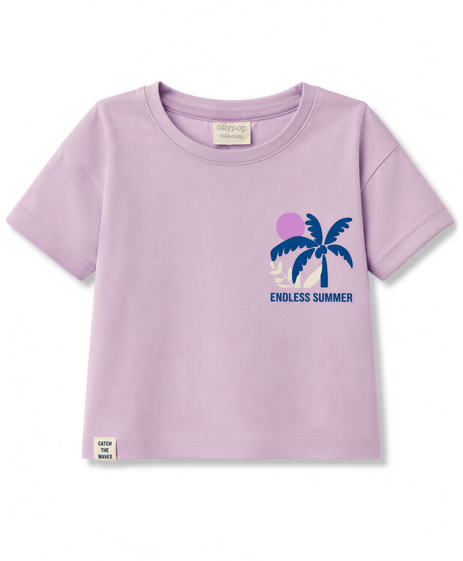 Ollypop Cotton Knit Half Sleeves Oversized Drop Shoulder T-Shirt with Summer Print - Purple-picture-10