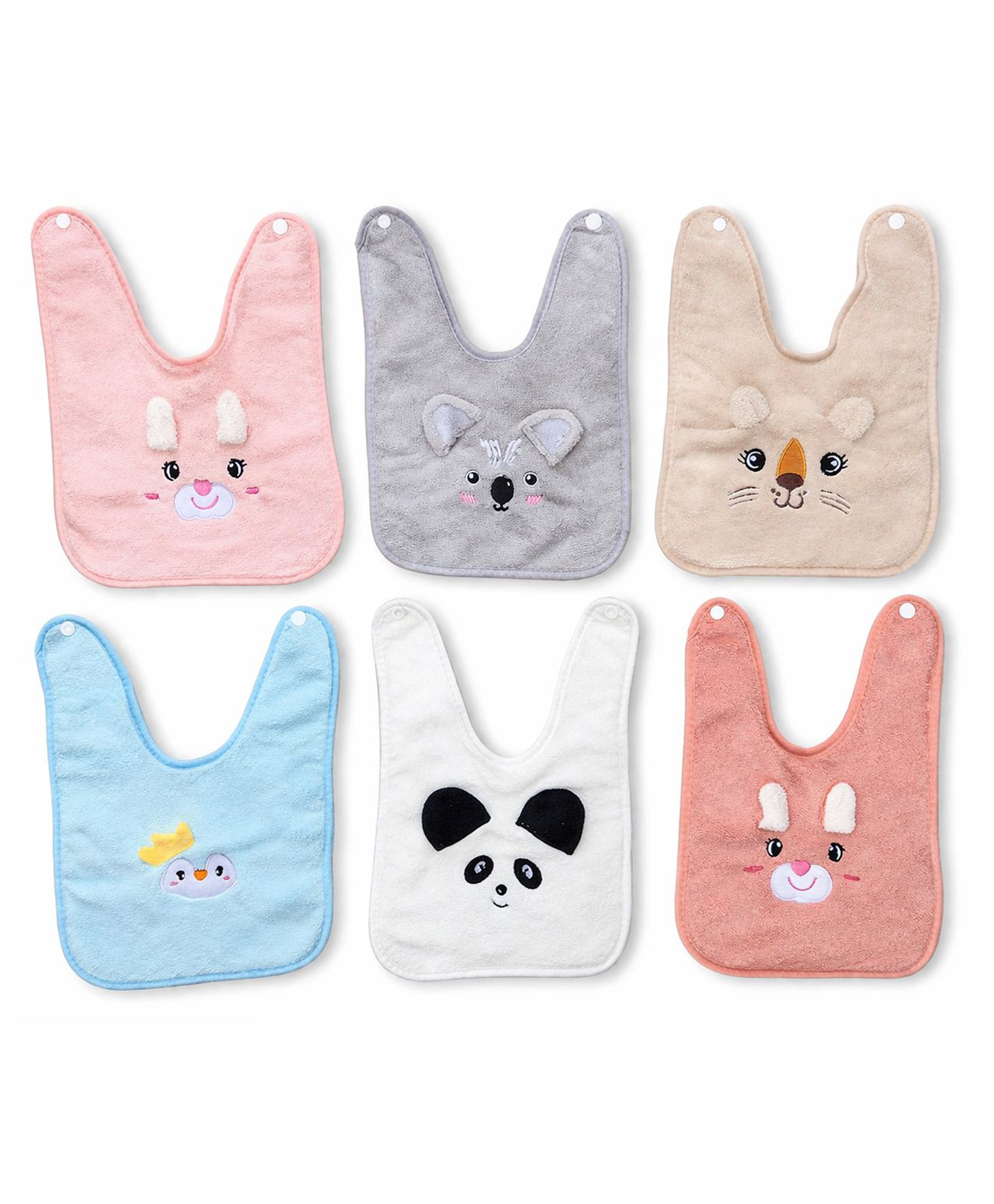 Teri Beri Baby Bibs Set of 6, Ultra Soft Coral Fleece Feeding Bibs for Newborn & Toddlers, Waterproof Absorbent Drool Bibs with Cute Animal Designs for Boys & Girls-image-1