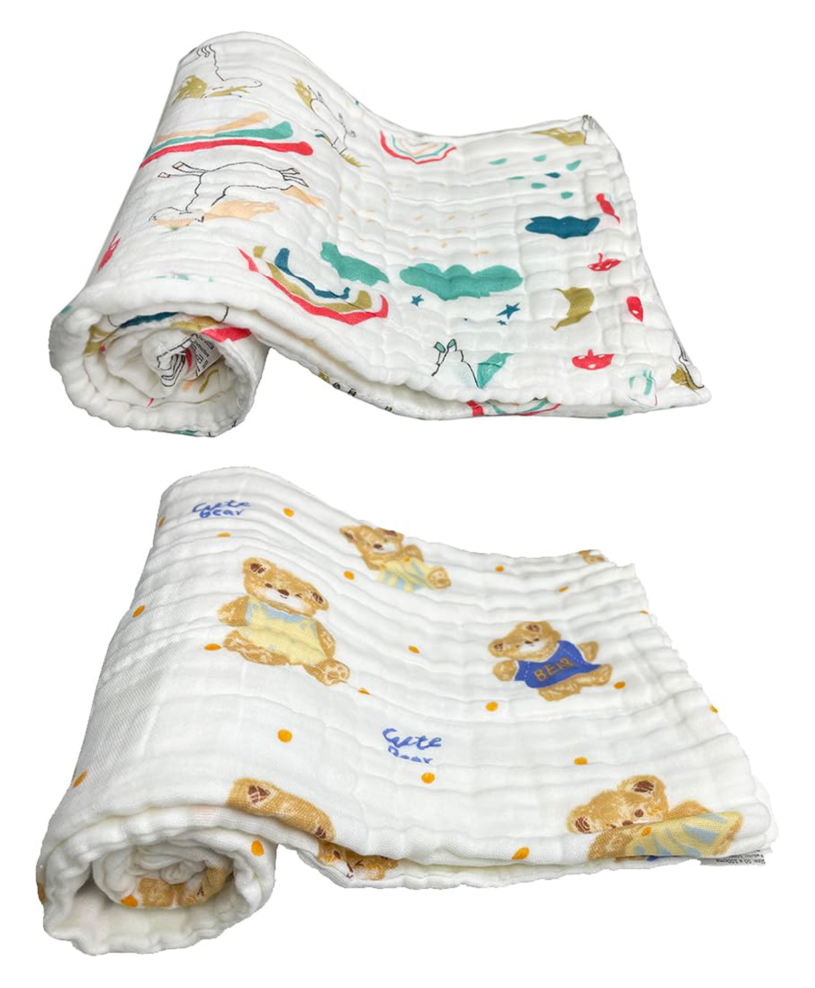 Teri Beri Muslin Baby Bath Towel Cotton Super Soft Bathing Towels for Newborn Highly Absorbent, Kids Boys and Girls - White Size 50 x 100 cm (Pack of 1)-image-37