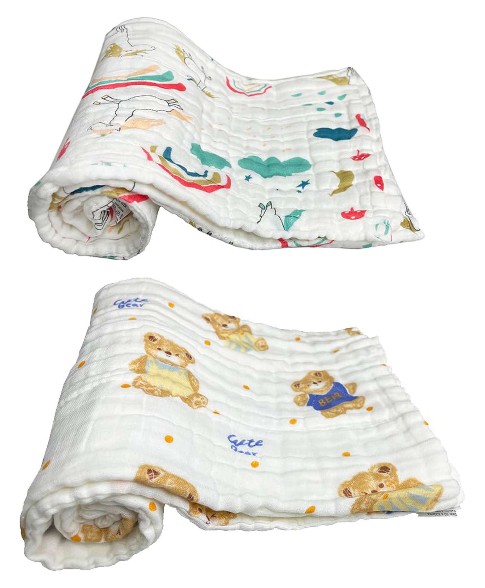 Teri Beri Muslin Baby Bath Towel Cotton Super Soft Bathing Towels for Newborn Highly Absorbent, Kids Boys and Girls - White Size 50 x 100 cm (Pack of 2)-picture-27