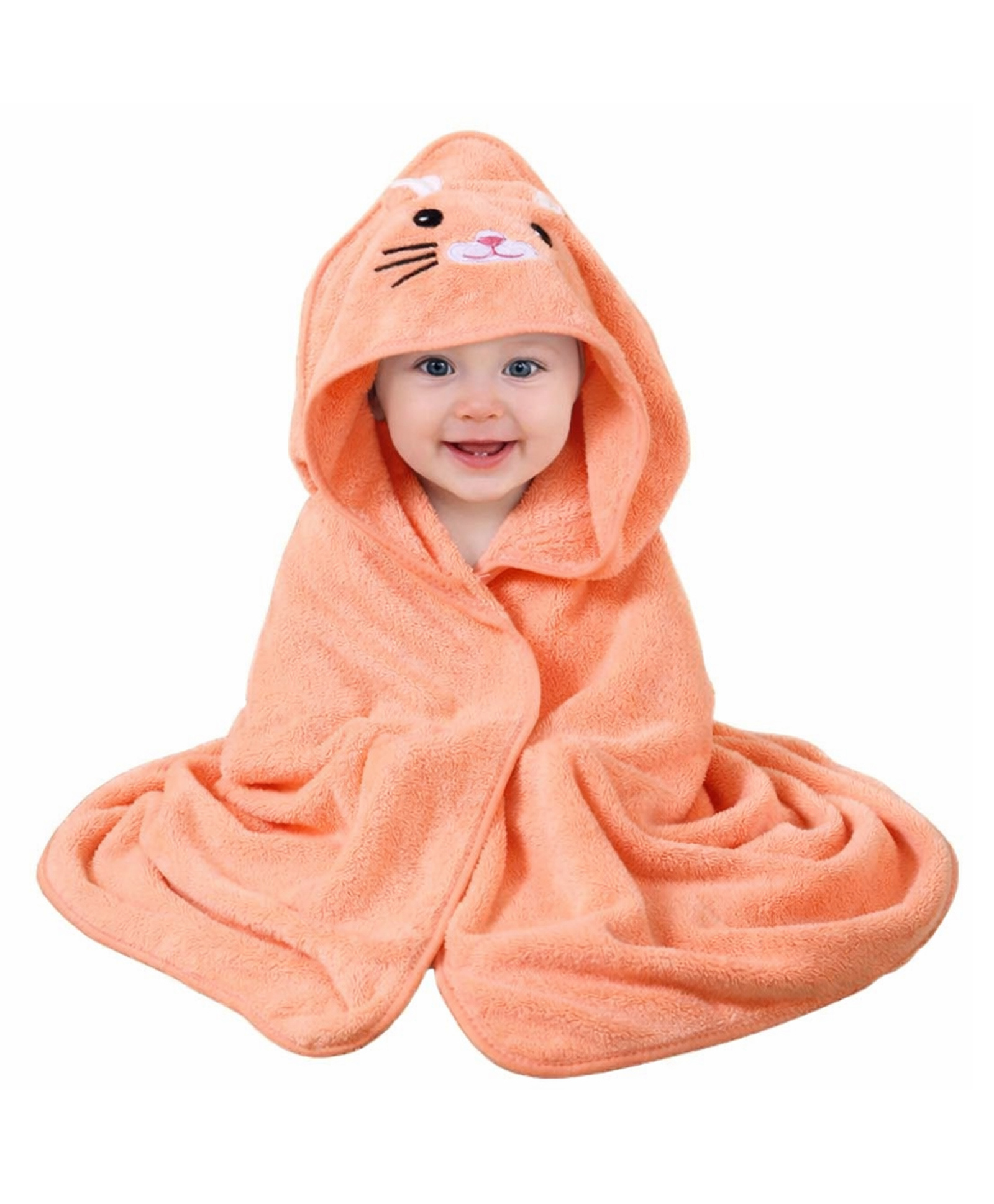 Teri Beri Baby Hooded Towel, Soft and Hypoallergenic Baby Bath Towels with Hood for Toddler Infant Newborn, Large and Absorbent Toddler Towels for Baby Boy Girl (31 x 31 inch) (Orange)-image-25