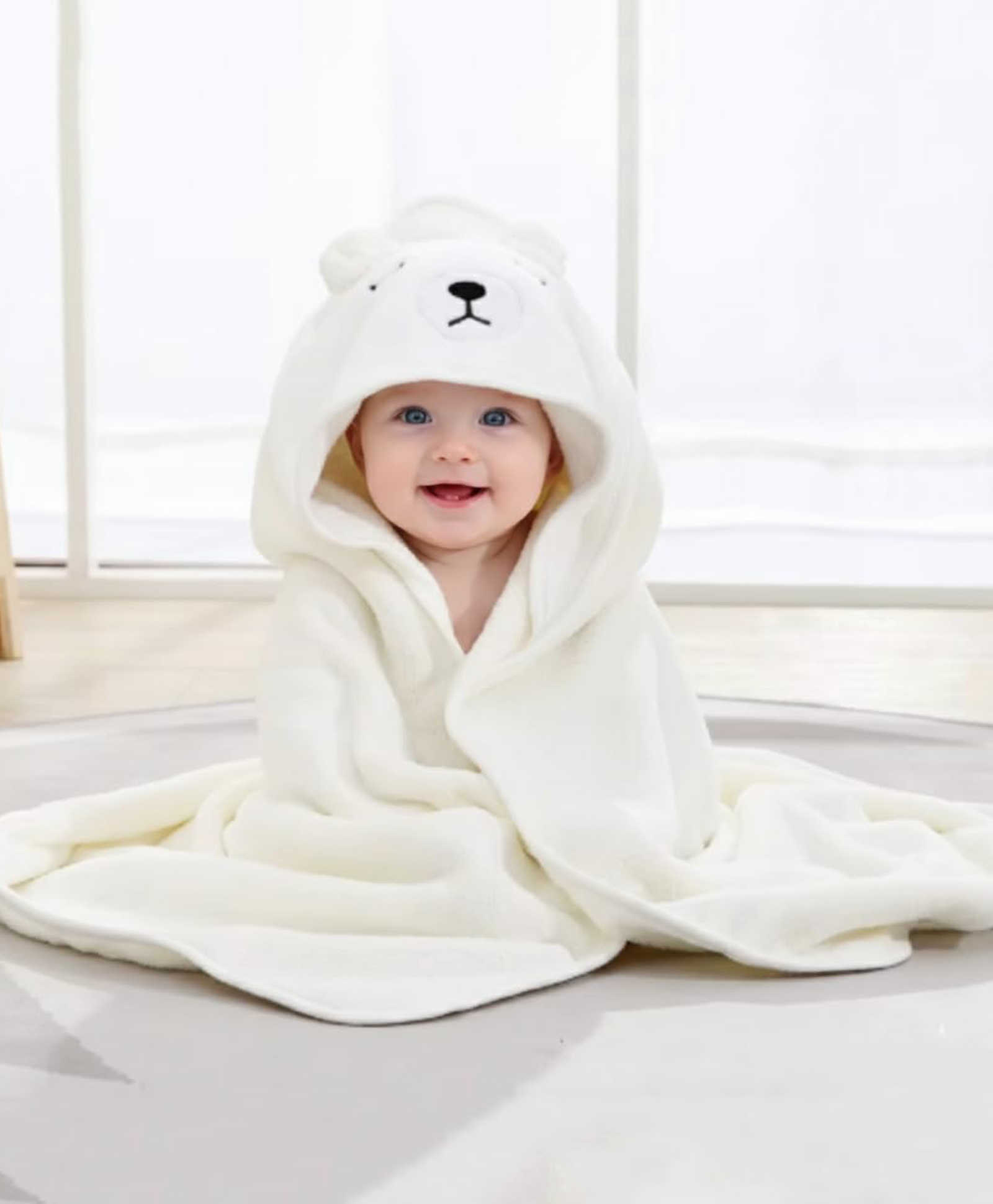 Teri Beri Baby Hooded Towel, Soft and Hypoallergenic Baby Bath Towels with Hood for Toddler Infant Newborn, Large and Absorbent Toddler Towels for Baby Boy Girl (31 x 31 inch) (White)-image-19