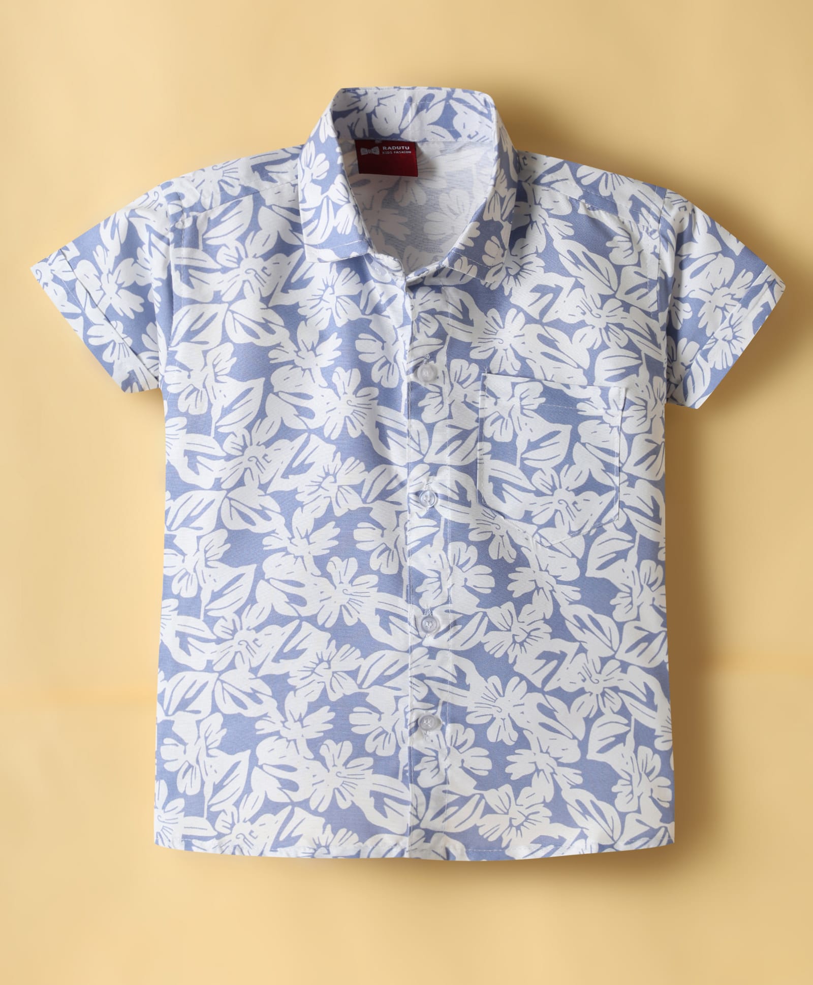 Radutu Cotton Woven Shirt Half Sleeve Printed Light/Sky Blue 5-6 Years-picture-12