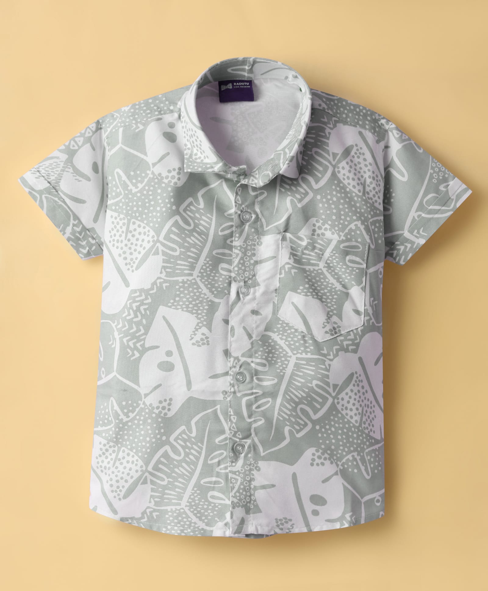 Radutu Cotton Woven Printed Half Sleeve Collared Shirt Light Green 2-3 Years-picture-25