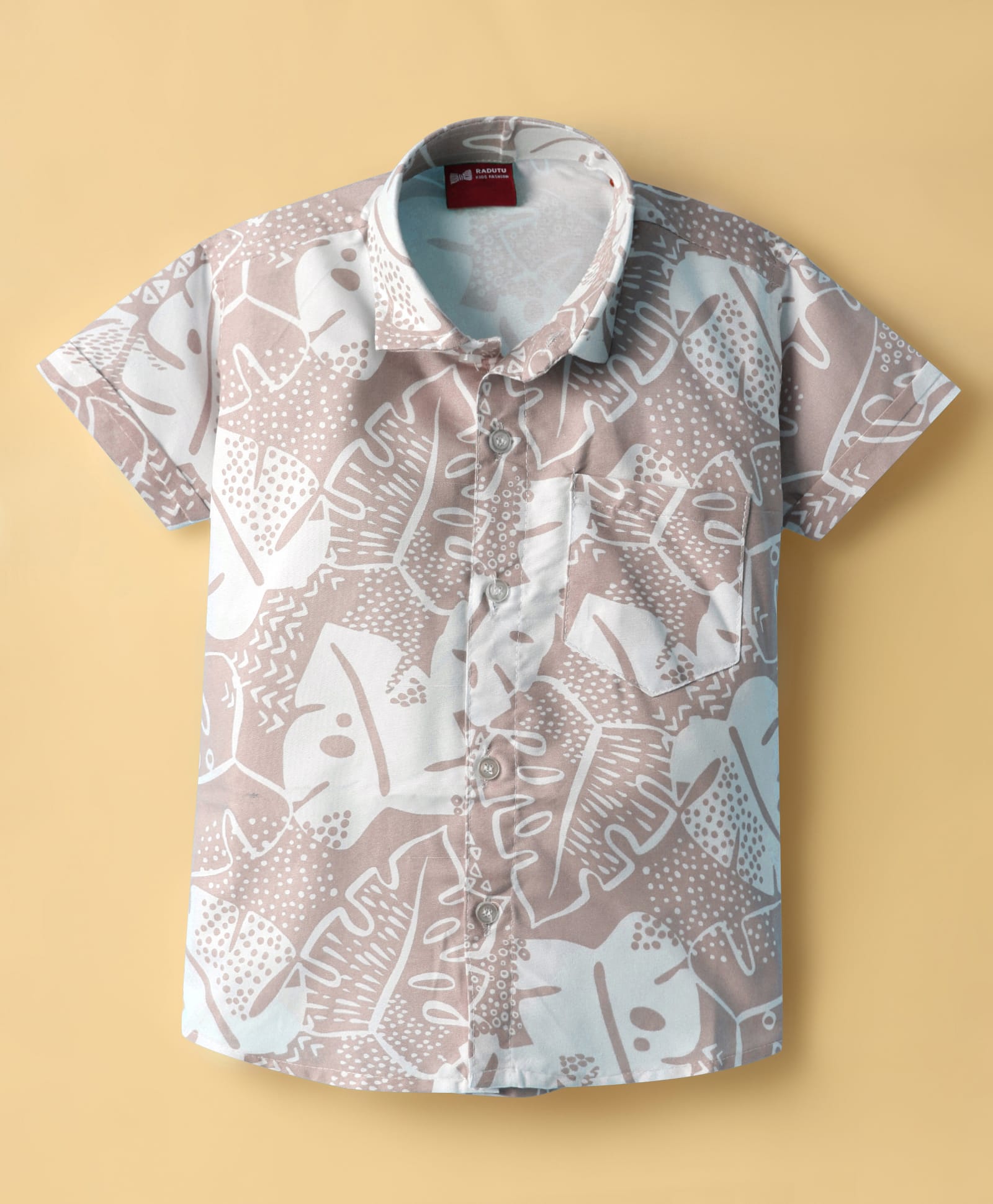 Radutu Cotton Woven Printed Shirt Half Sleeve Collar Brown 4-5 Years-picture-18