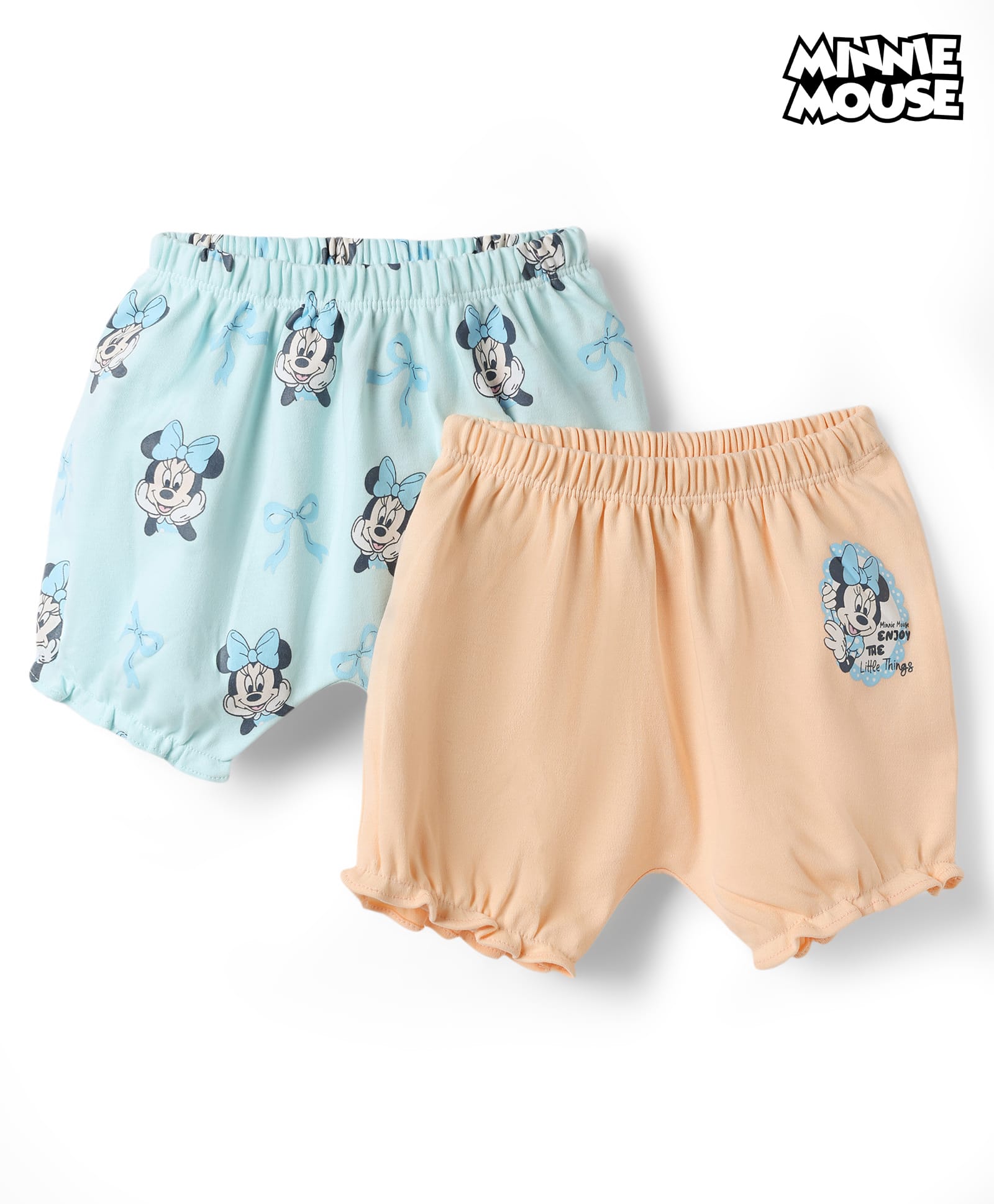 Babyhug Disney Single Jersey Knit Mid Thigh Bloomers with Minnie Mouse Character Print Pack of 2 - Peach-picture-28