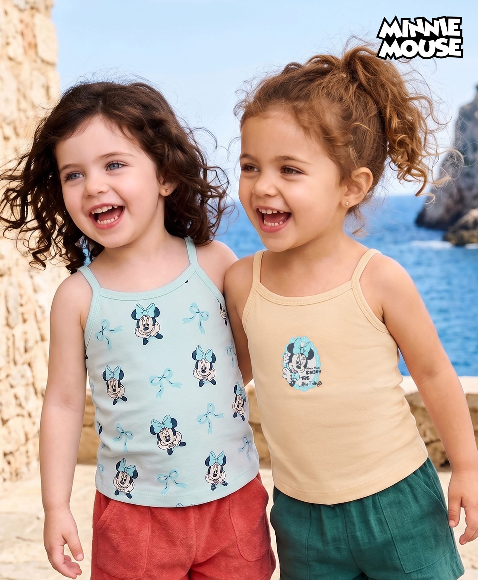 Babyhug Disney Single Jersey Knit Sleeveless Slips With Minnie Mouse Graphic Pack of 2 - Light Blue & Peach-picture-21