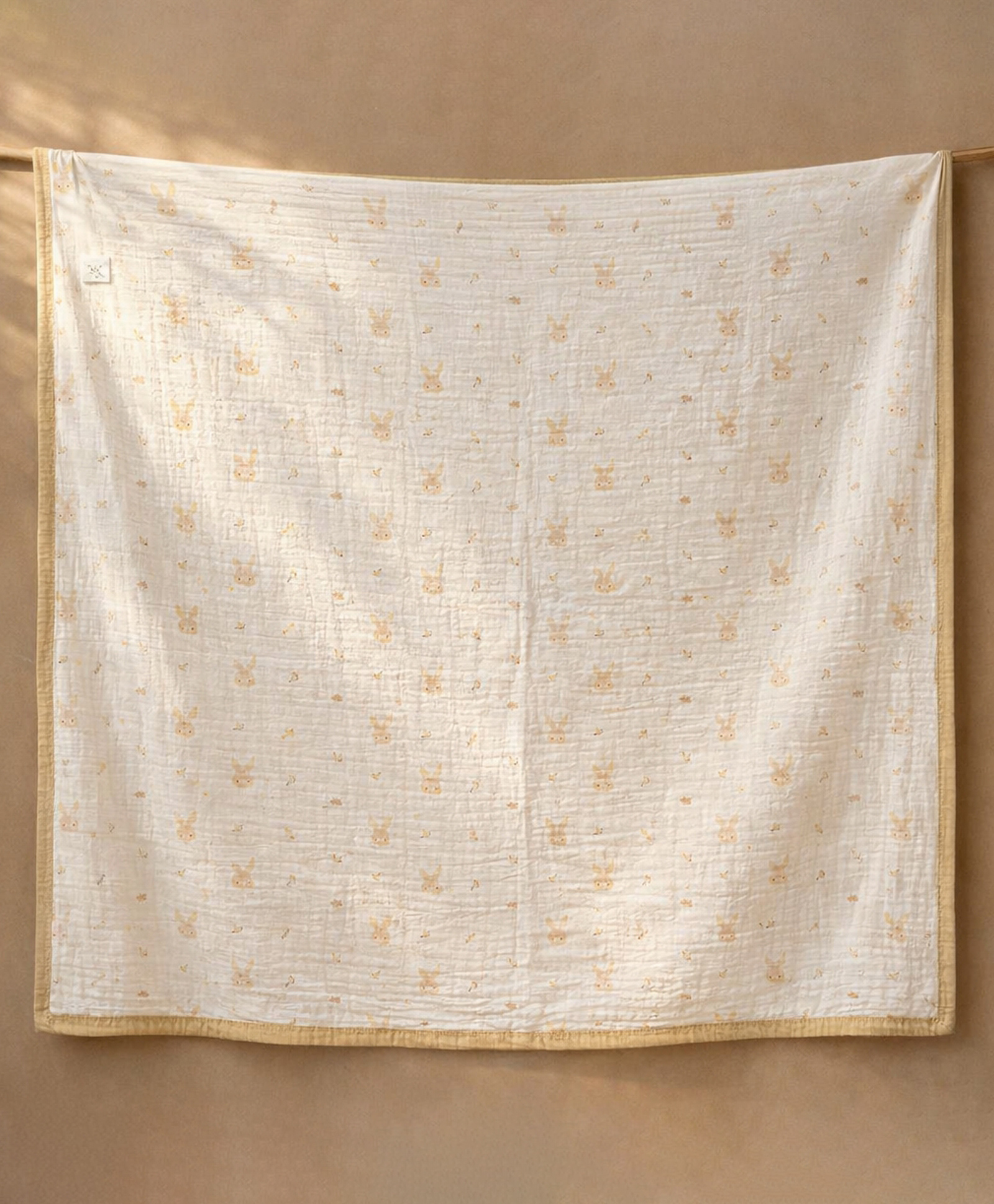 Honor Your Home Premium 100% Muslin Cotton Lightweight Cool Blanket Rabbit Print- Khakhi-image-29
