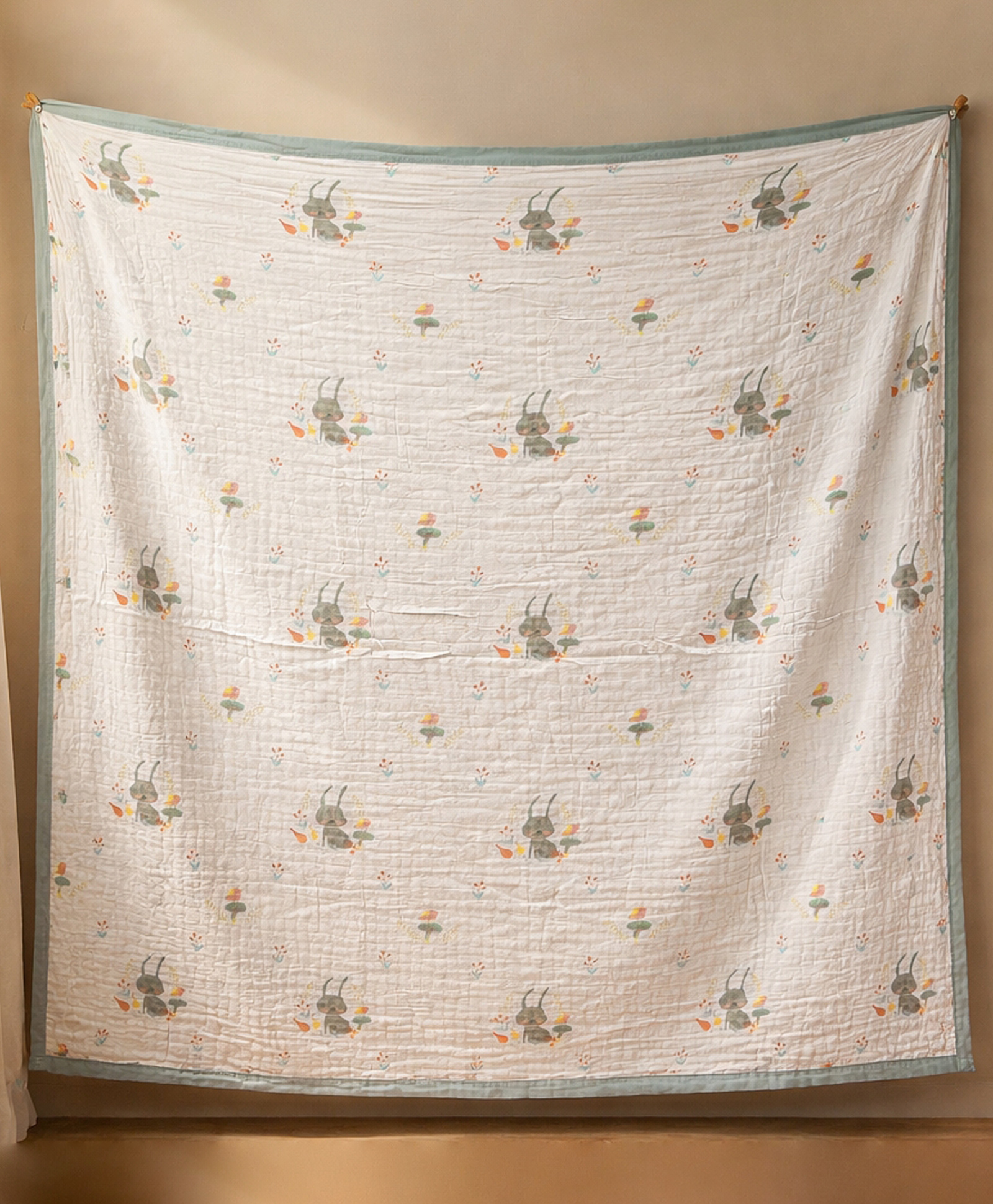 Honor Your Home Premium 100% Muslin Cotton Lightweight Cool Blanket Rabbit Print - Grey-picture-28