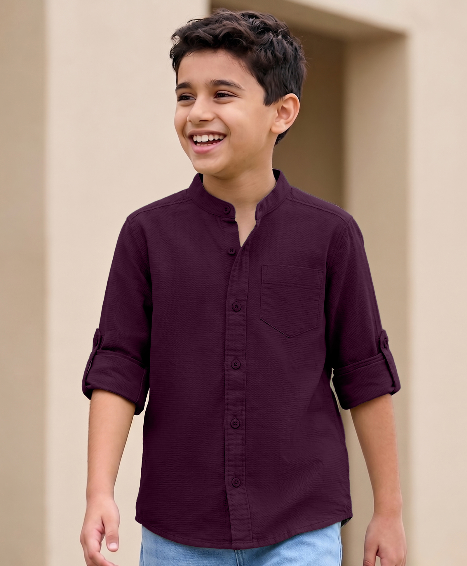 Pine Kids Cotton Woven Solid Shirts with Roll Up Sleeves in Pink for 6-7 Years-picture-10