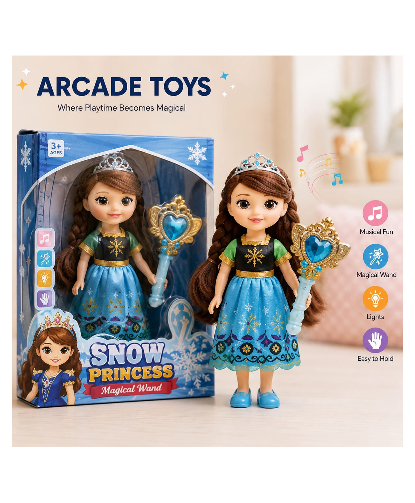 ARCADE TOYS Play Snow Princess Doll Toy with Musical Magical Wand Toy for Kids - Multicolor-picture-11