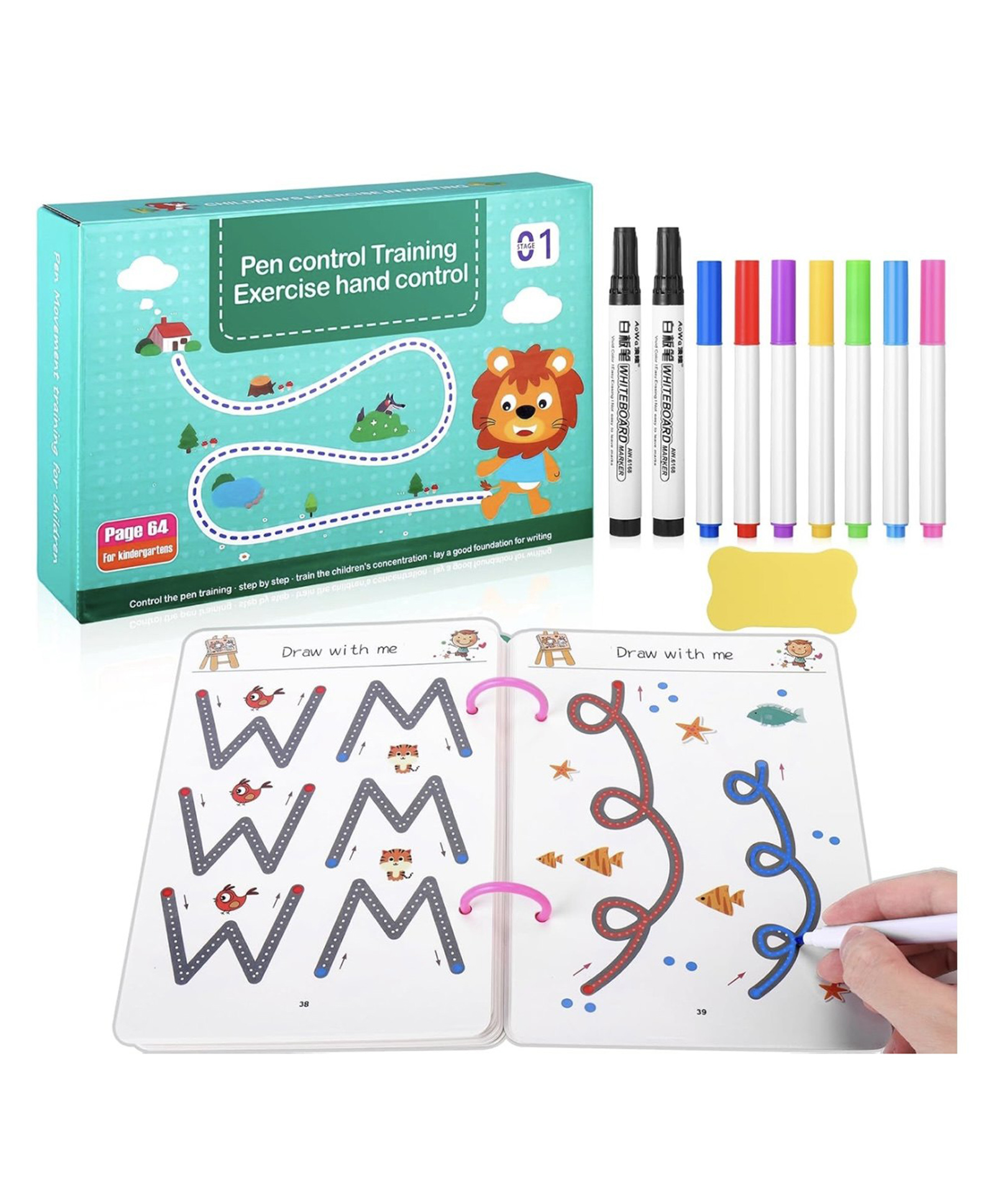 ARCADE TOYS Magic Practice Reusable Pen Control Workbook for Kids Practice Drawing Book Lines Shapes Pattern use for School, Collage Practice Copy Book for Kids Number Tracing Book (1 pcs) Multicolour-picture-13