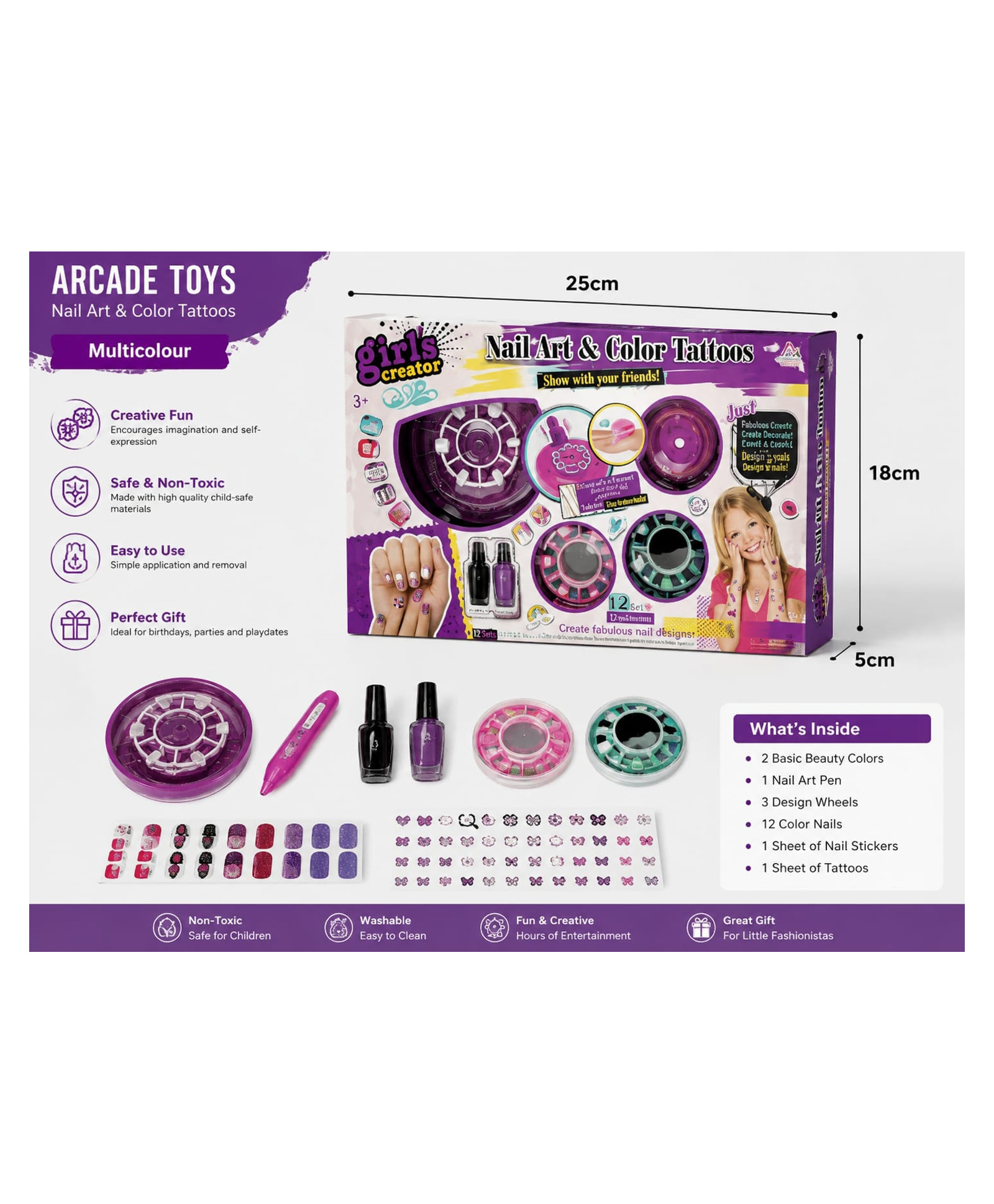 ARCADE TOYS Nail Art & Color Tattoos Creative Beauty Play Set Multicolour-image-15