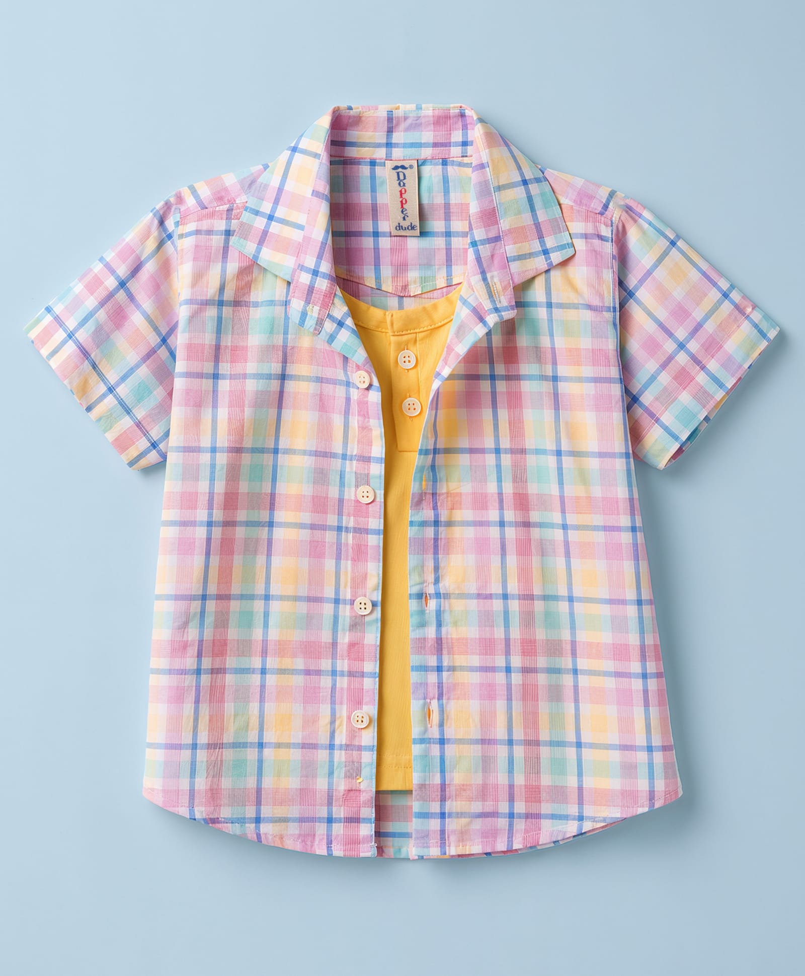 Dapper Dudes Cotton Woven Shirt Half Sleeves Checked with Attached Tee Multi Color 2-3 Years-image-14