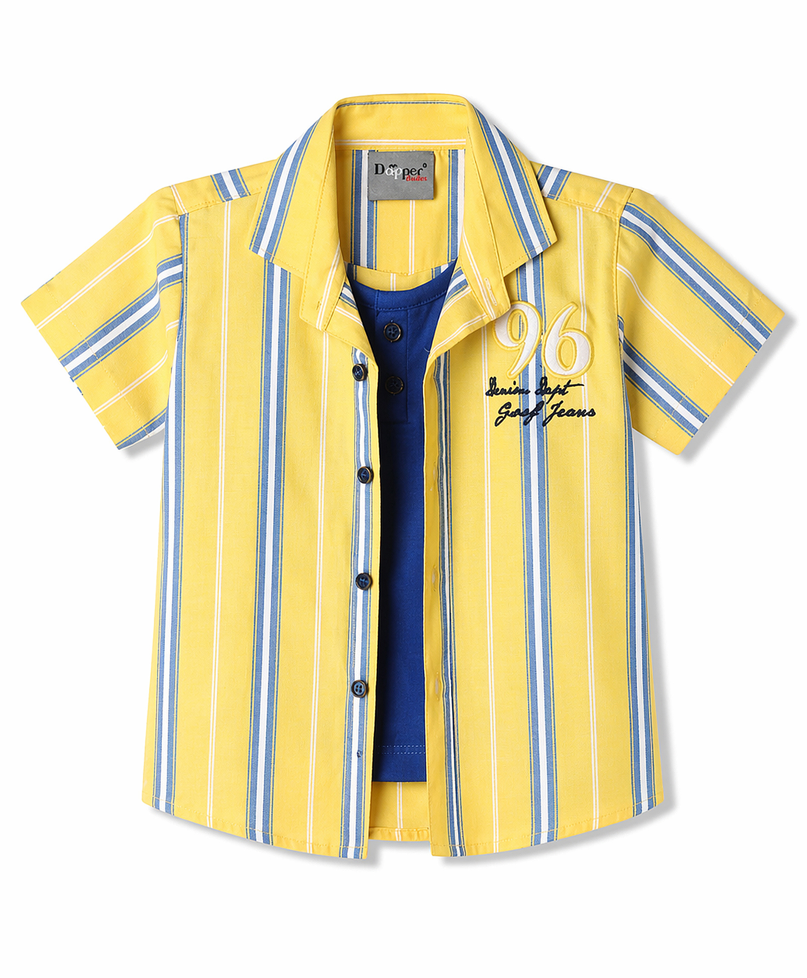Dapper Dudes Cotton Woven Half Sleeves Striped Shirt With Attached Tee Yellow 12-24 Months-picture-32