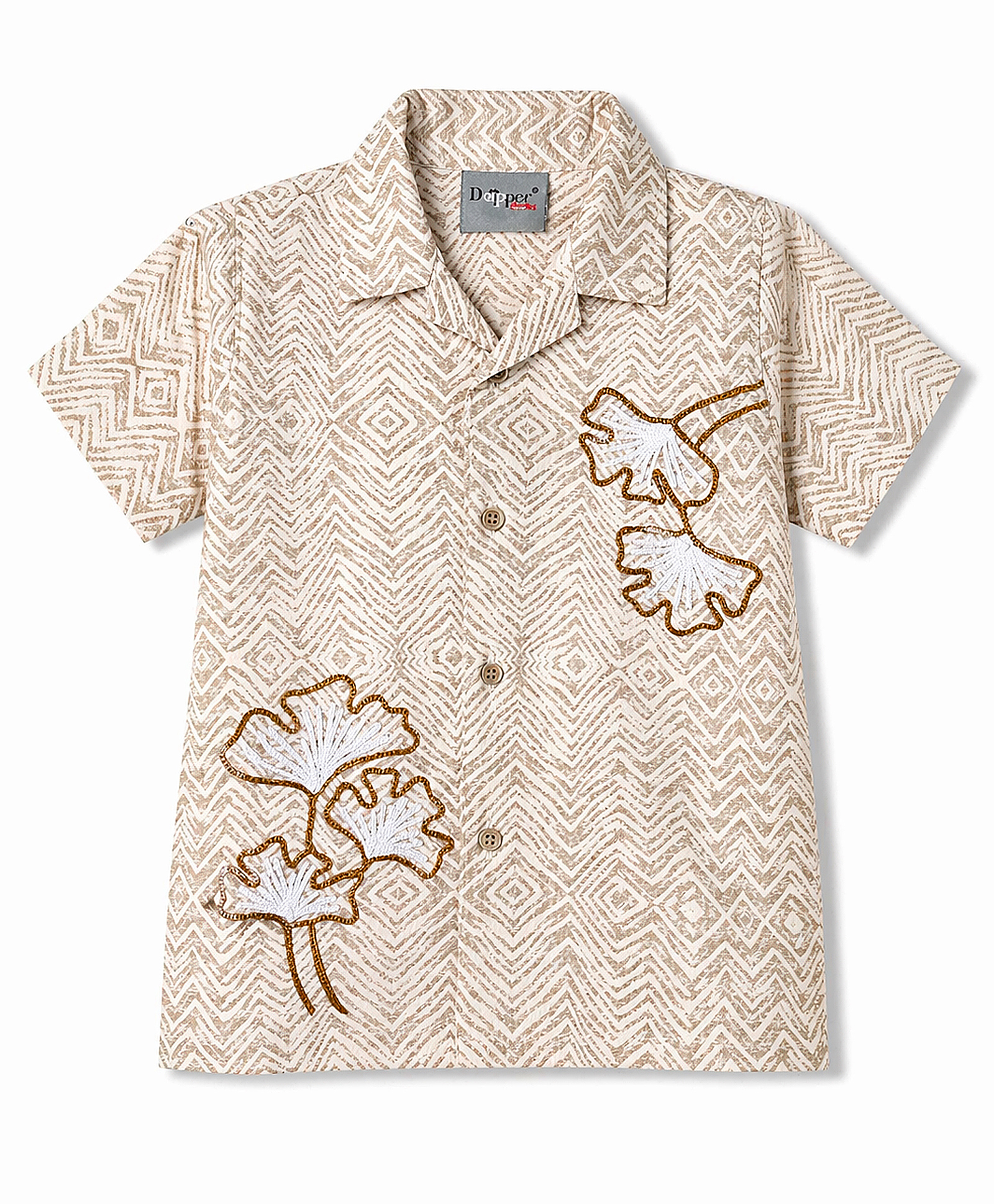Dapper Dudes Cotton Woven Half Sleeves Embroidered Shirt Light Brown 3-4 Years-picture-13