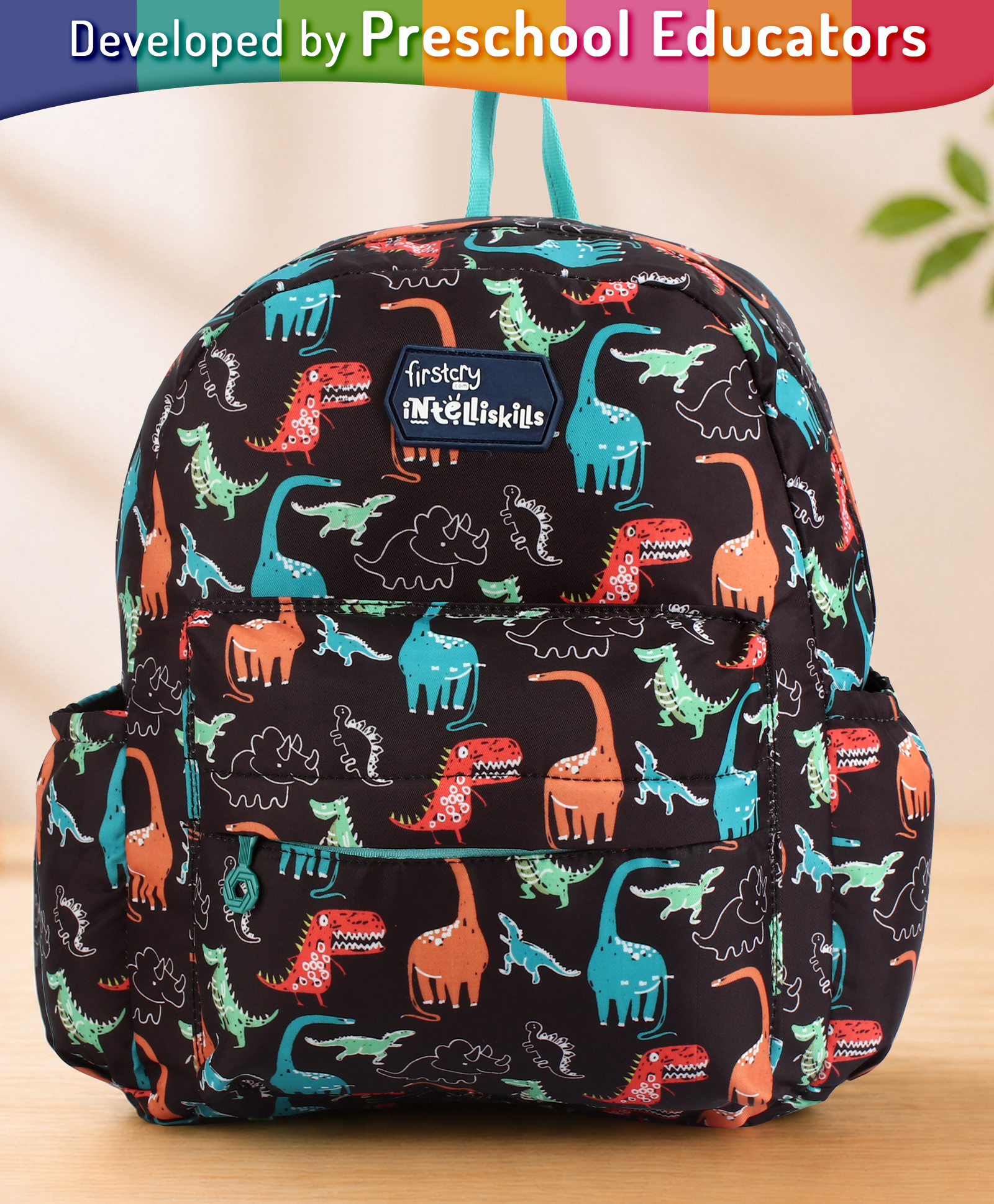 Intelliskills 13 Inches Dino Squad Backpack for Kids | Premium Quality School Bag | Multicoloured | Lightweight, Durable Water-Resistant Fabric & Smooth Zippers | Ideal For Gifting-image-1